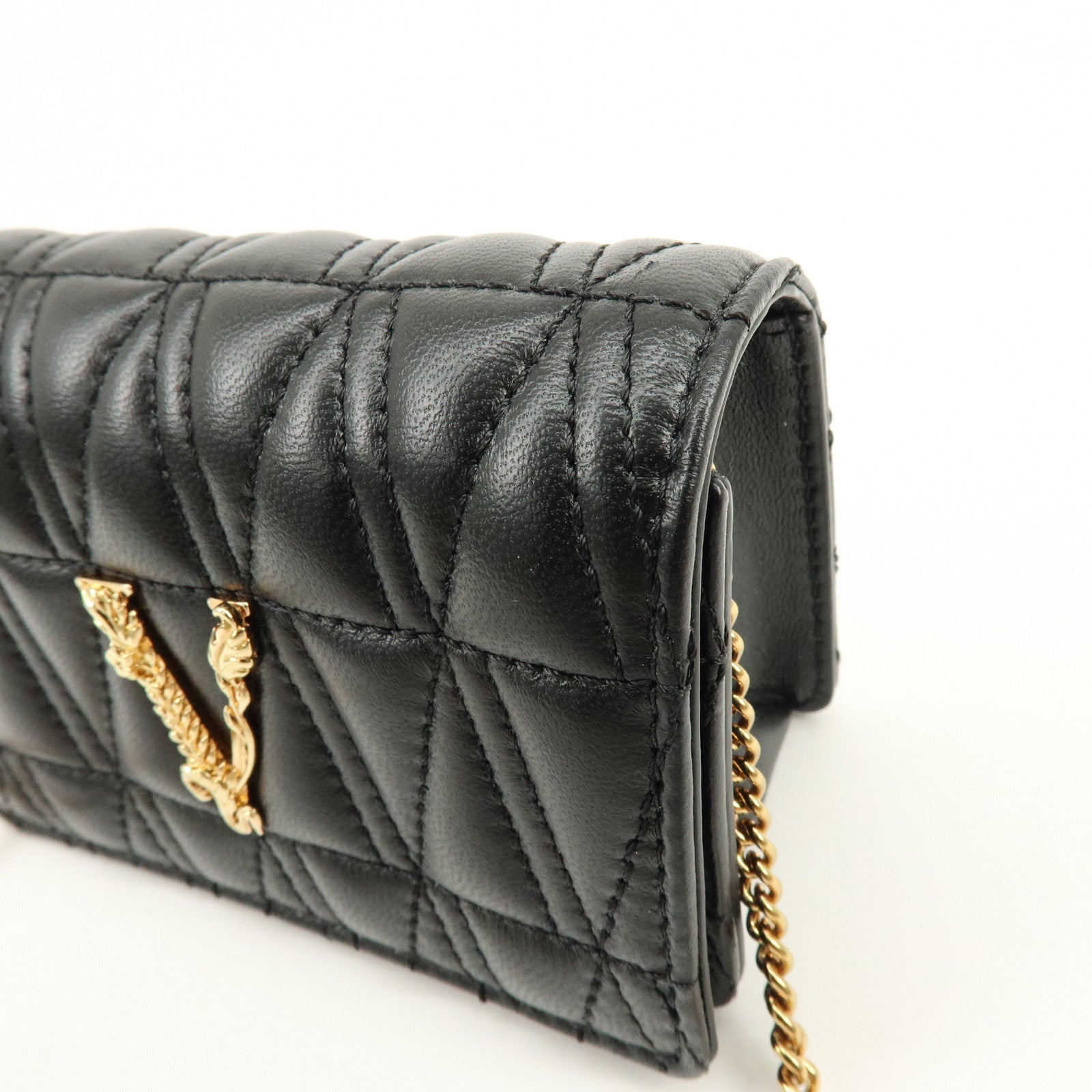 VERSACE Virtus Leather Chain Shoulder Bag Crossbody Bag Black
