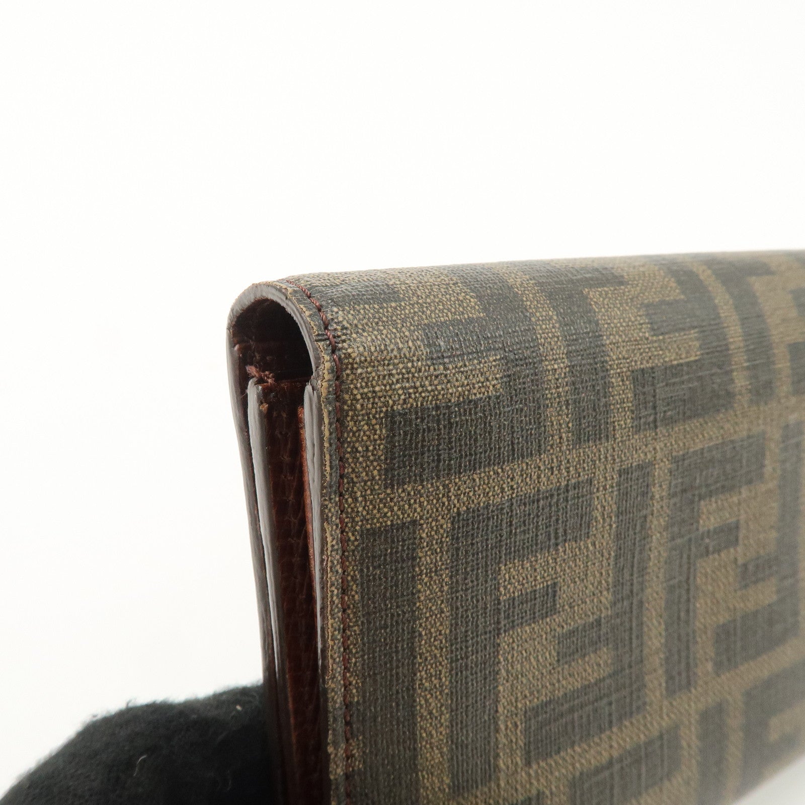 FENDI Zucca PVC Leather Bi-fold Long Wallet Black Brown 8M0000 Used