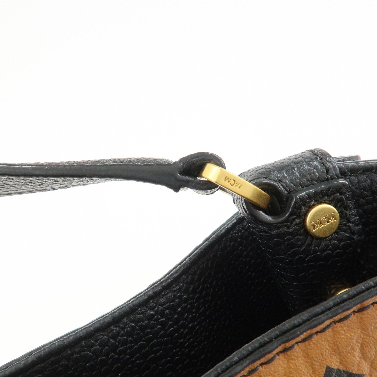 MCM Leather 2Way Bag Hand Bag Shoulder Bag Camel Black