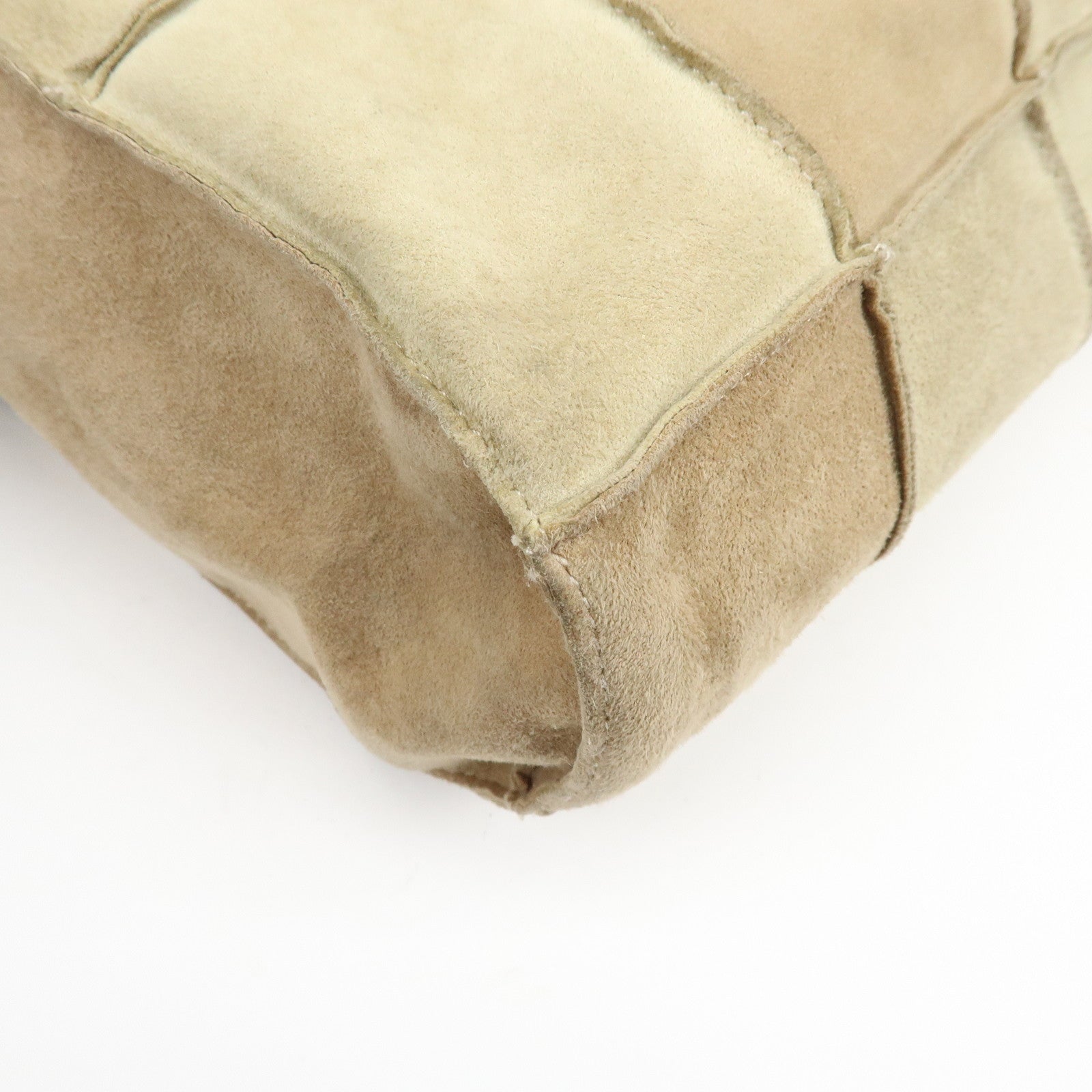 CHANEL Suede Patchwork Shoulder Bag Tote Bag Beige