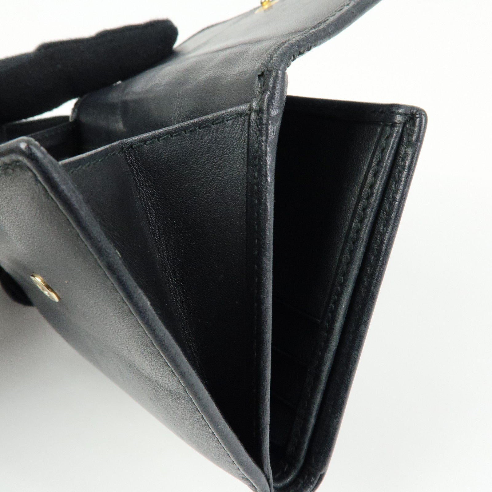 Christian Dior Cannage Lamb Skin Bi-fold Compact Wallet Black
