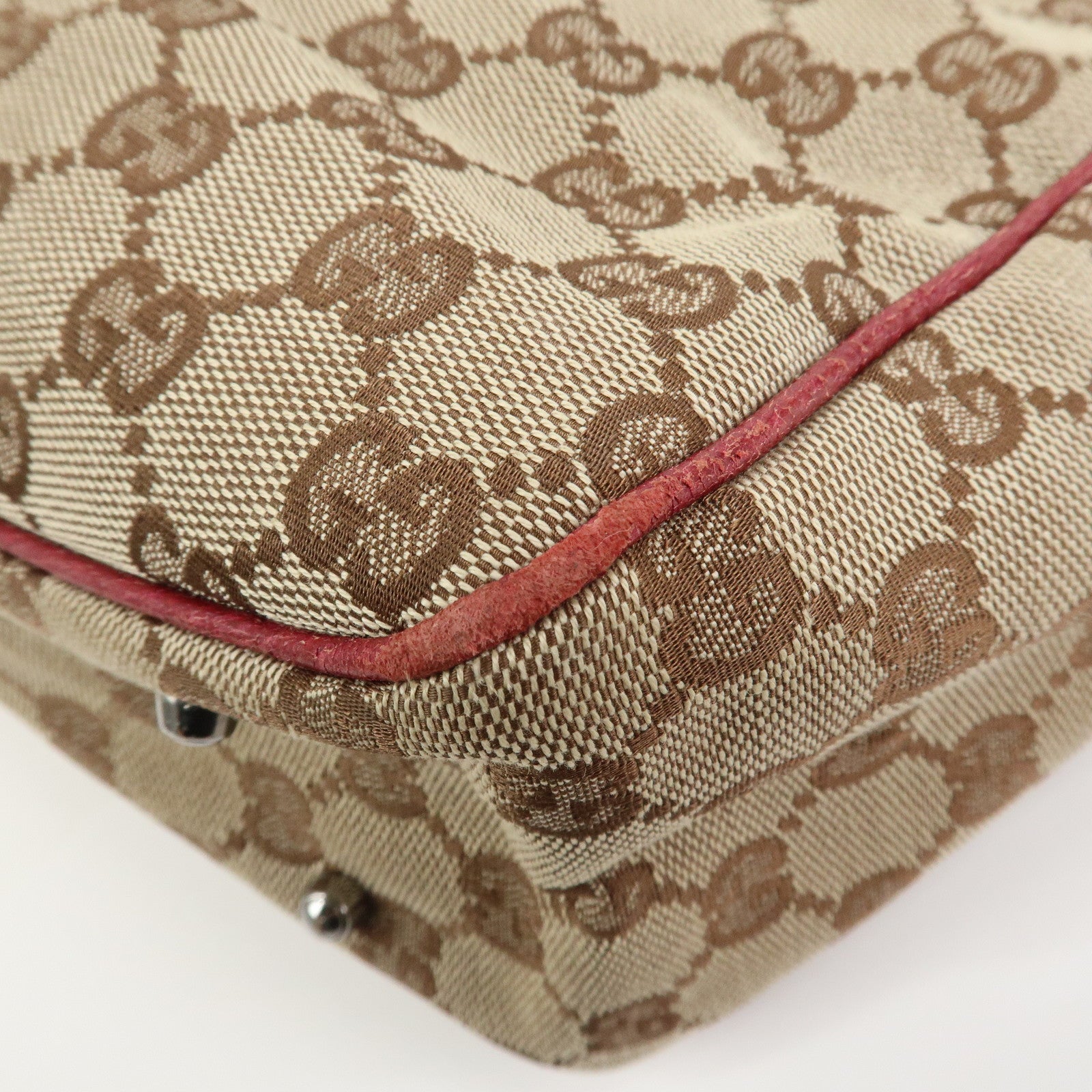 GUCCI GG Canvas Leather Hand Bag Tote Bag Beige Red 113019