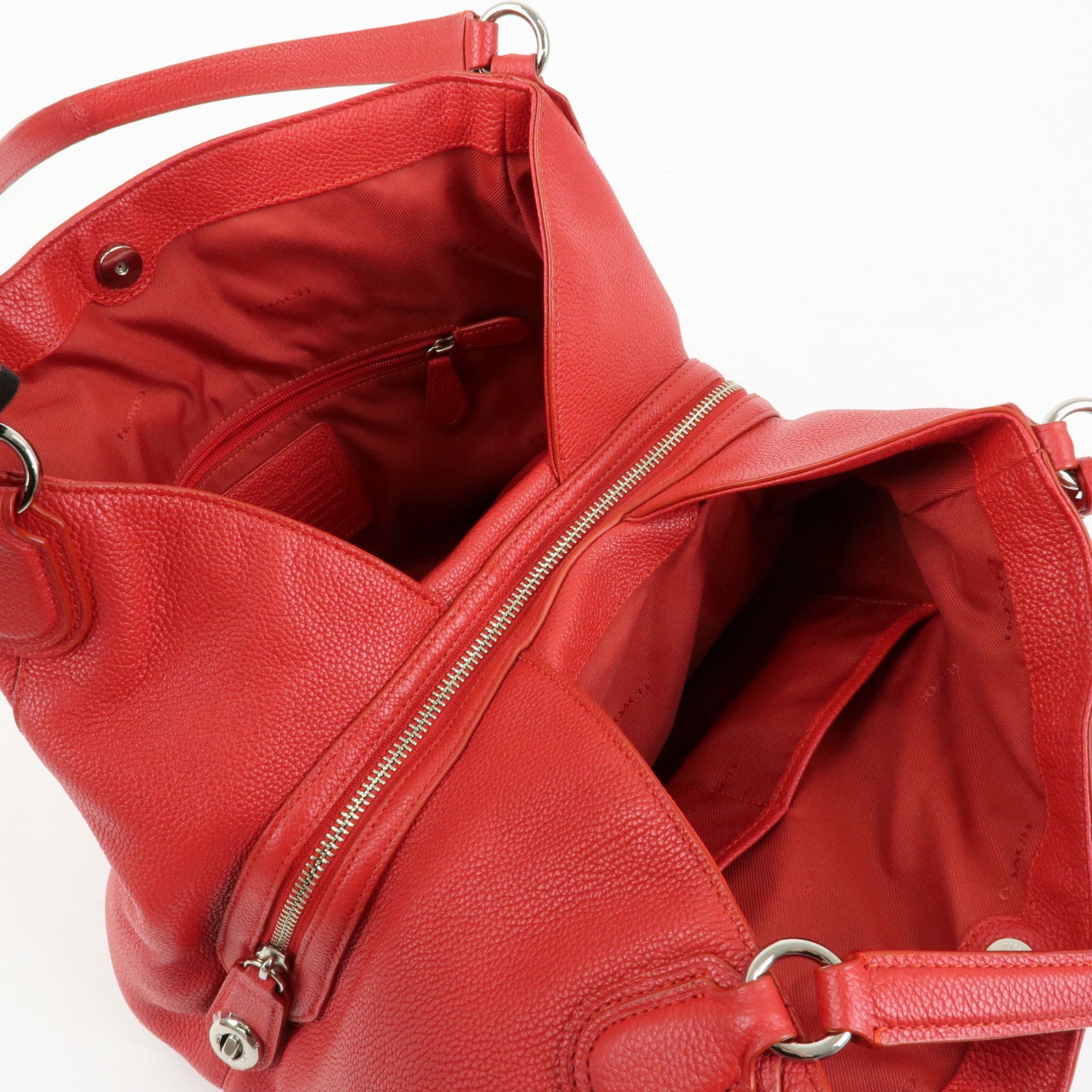 COACH Edie Set of 2 Leather Shoulder Bag Hand Bag Red