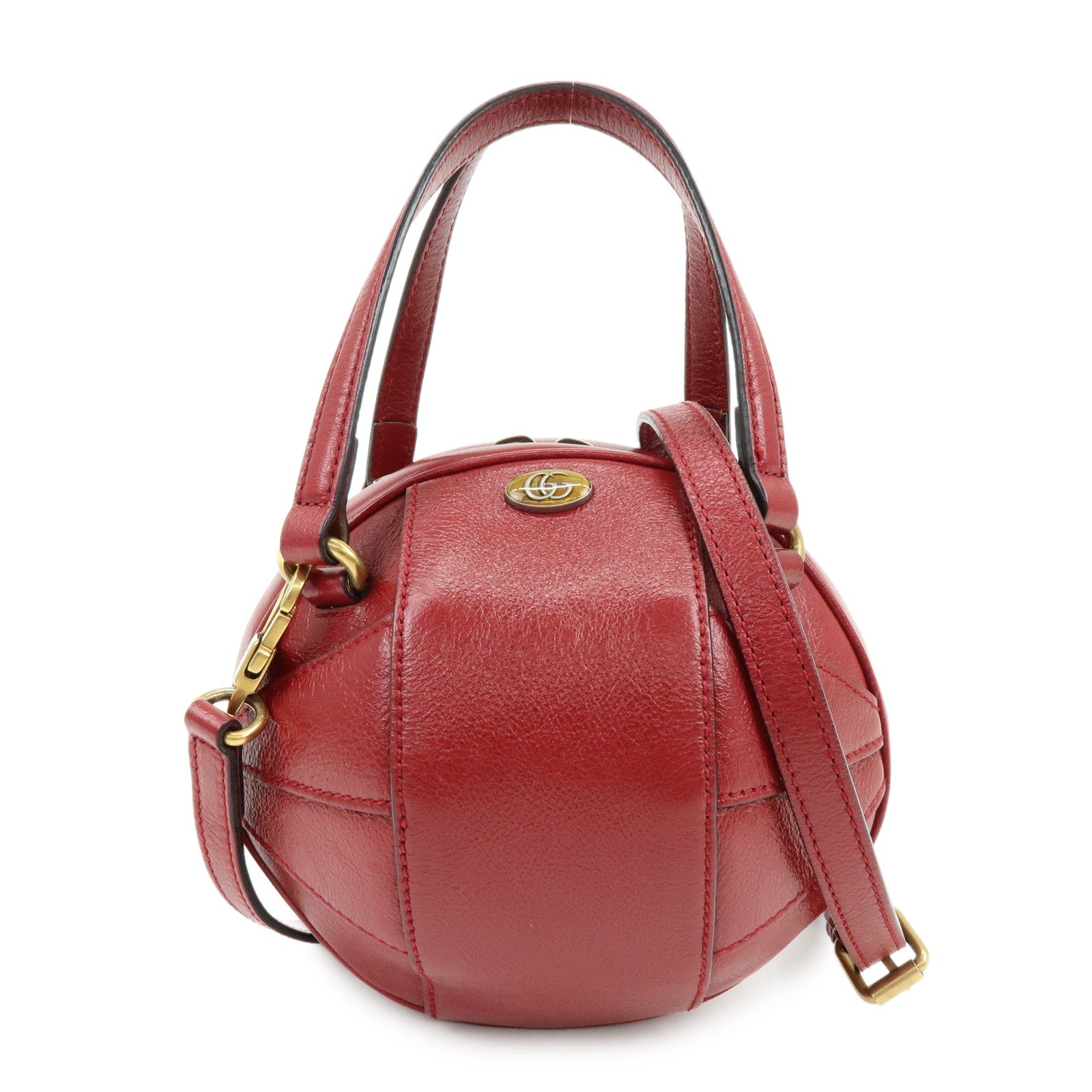 GUCCI Leather Basketball Shaped Mini Hand Shoulder Bag Red 547855