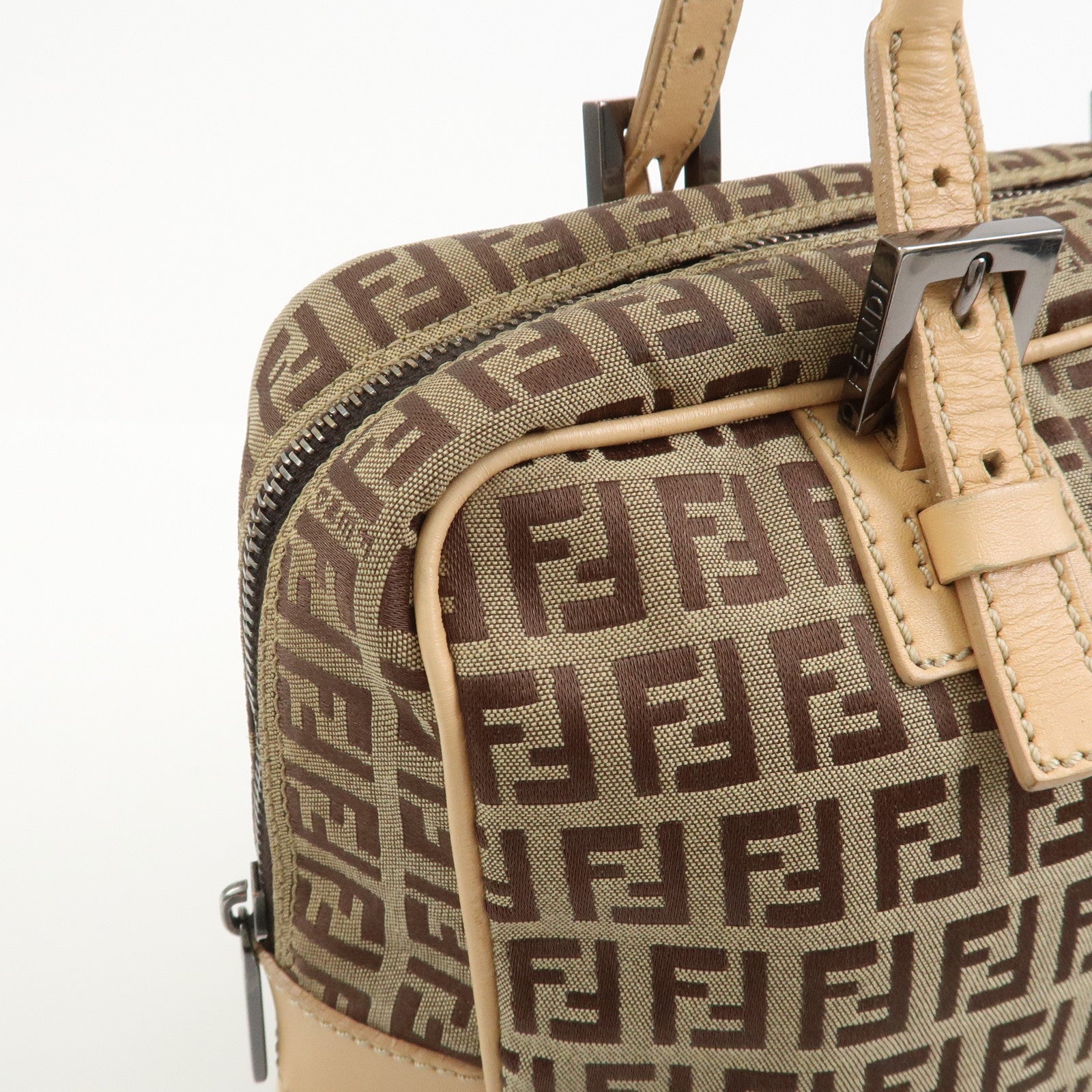 FENDI Zucchino Canvas Leather Hand Bag Shoulder Bag Beige 8BN005
