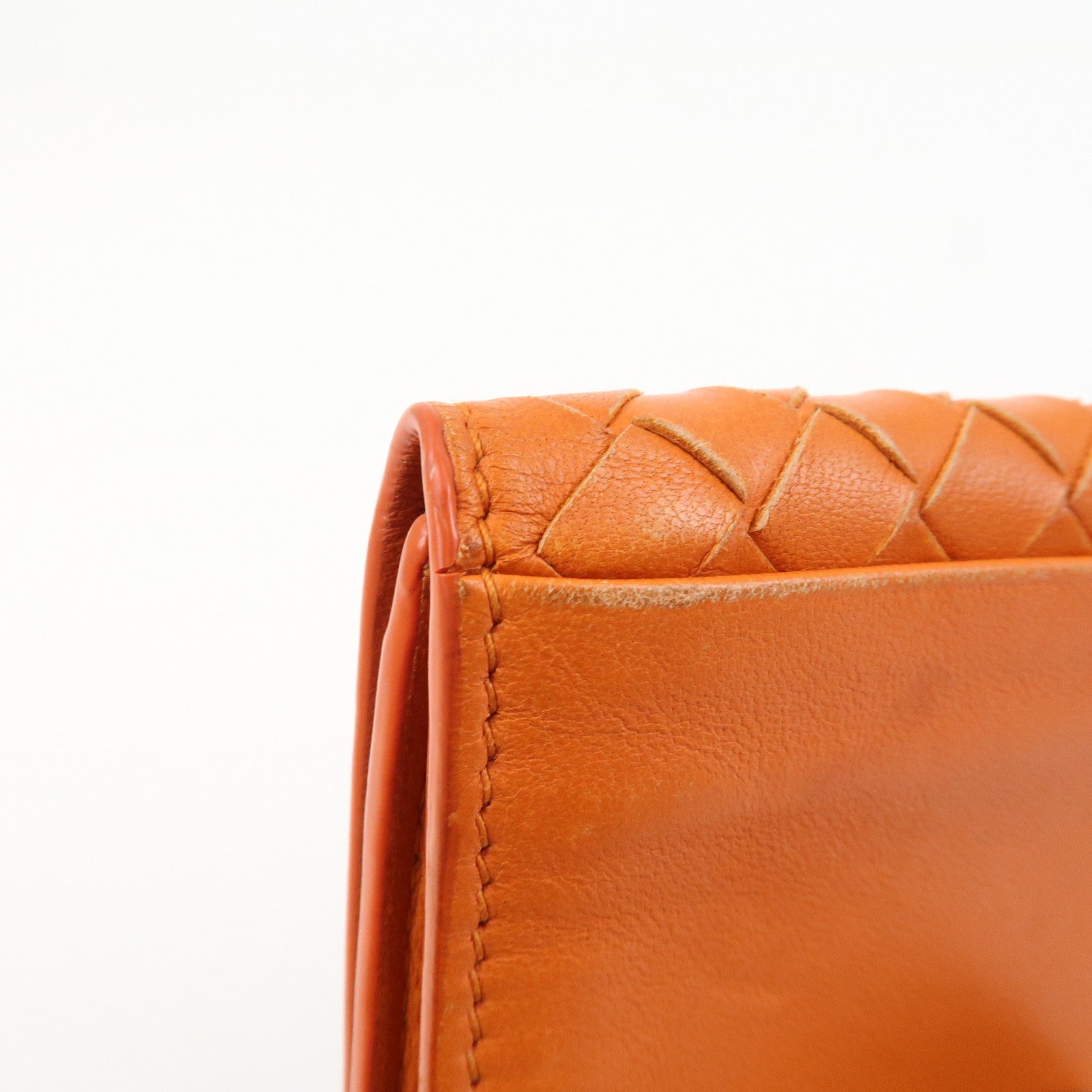 BOTTEGA VENETA Intrecciato Leather Card Case Card Holder Orange