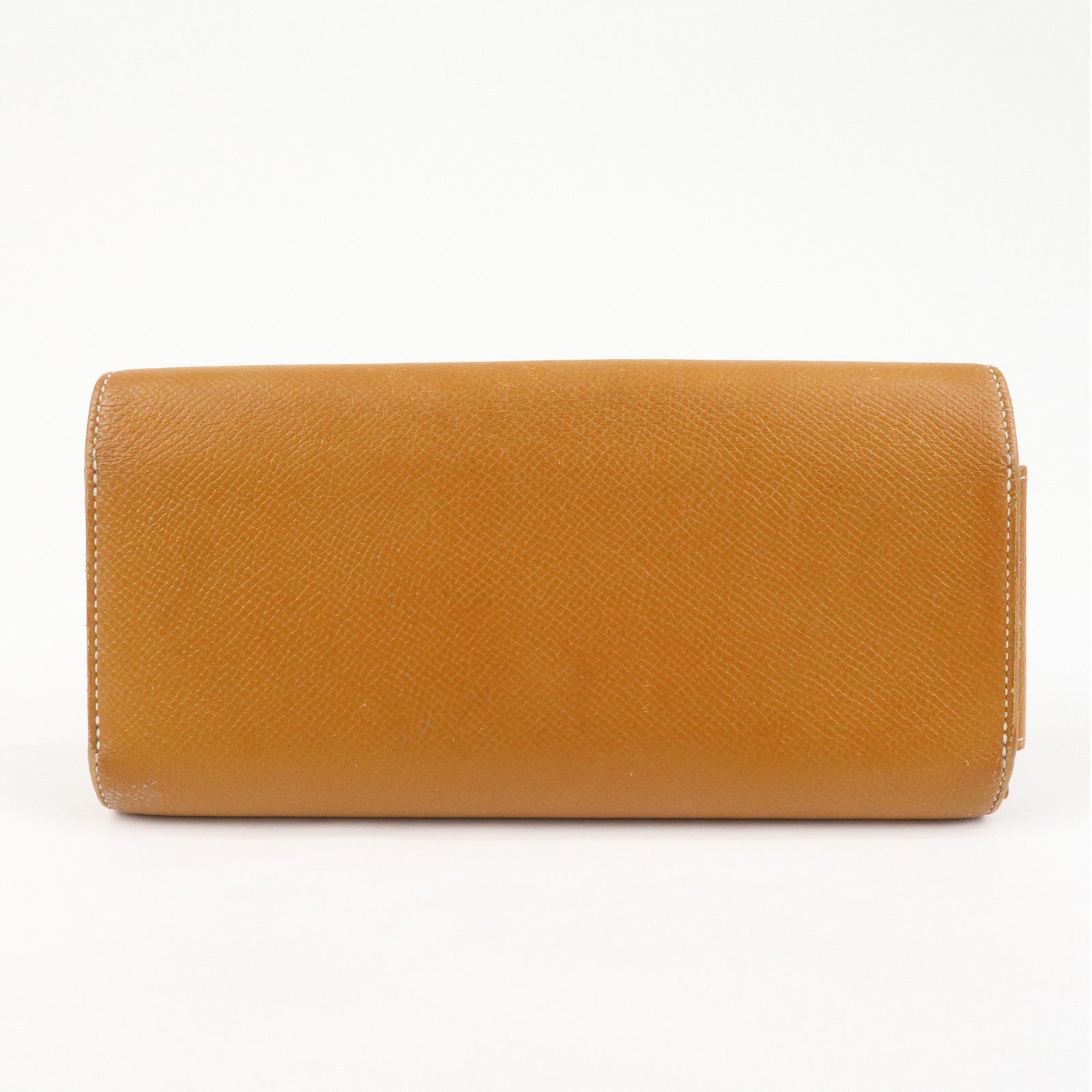 HERMES Logo Leather Passant X Stamped Flap Long Wallet Brown