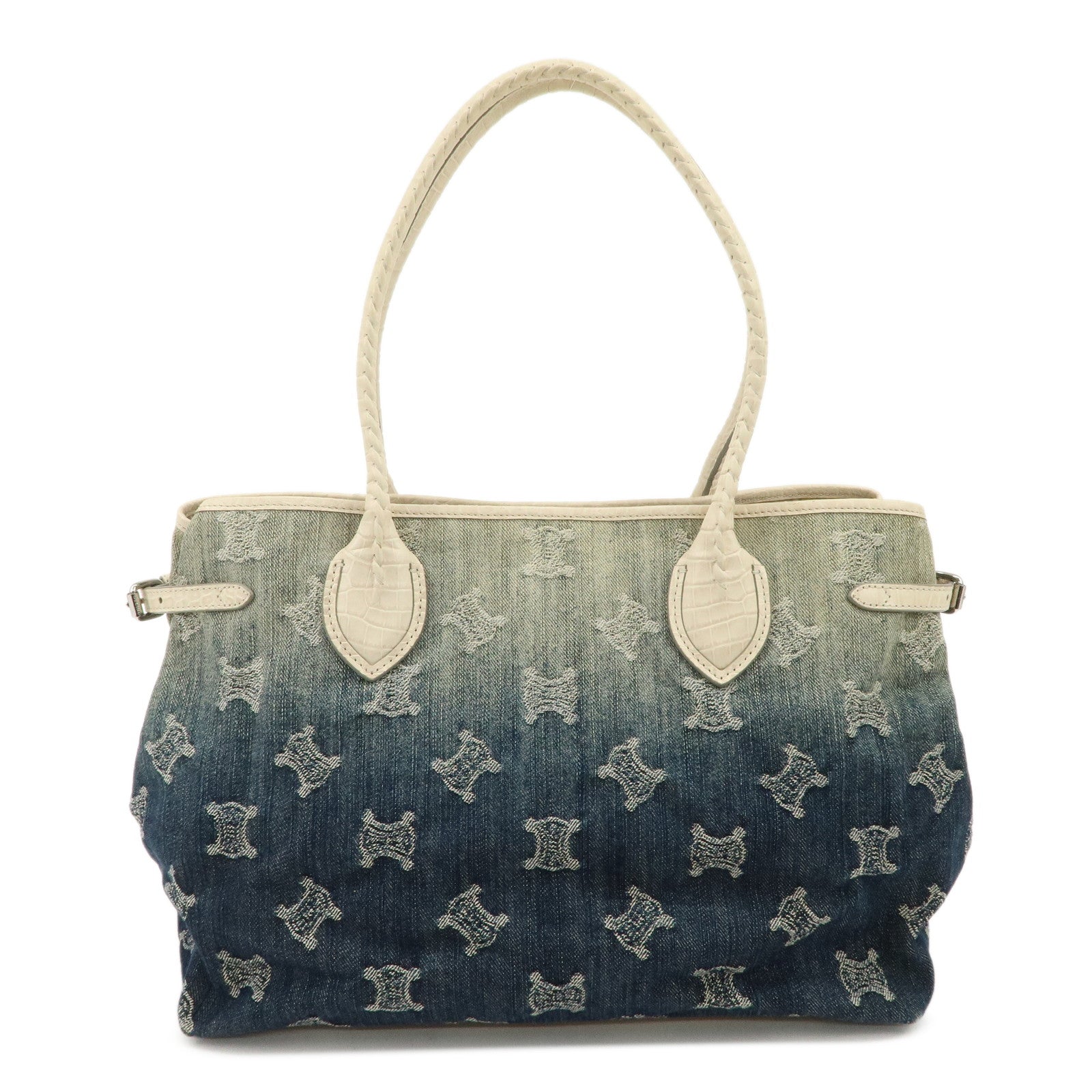 CELINE Macadam Denim Leather Tote Bag Indigo Blue Ivory
