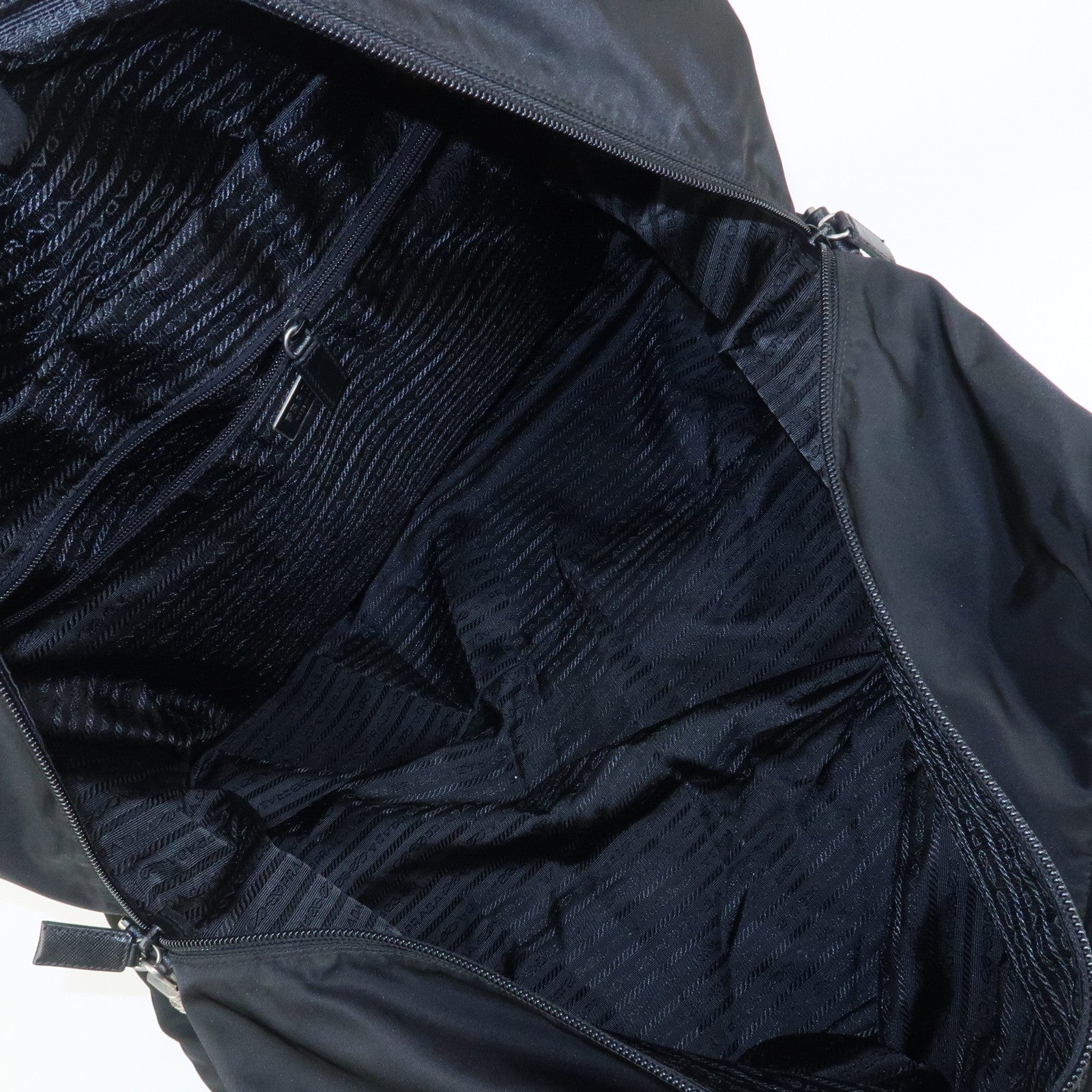 PRADA Triangle Logo Nylon Saffiano Leather Boston Bag Hand Bag