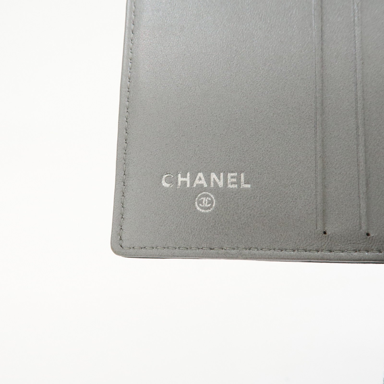 CHANEL Camellia COCO Mark Lamb Skin Compact Wallet Black