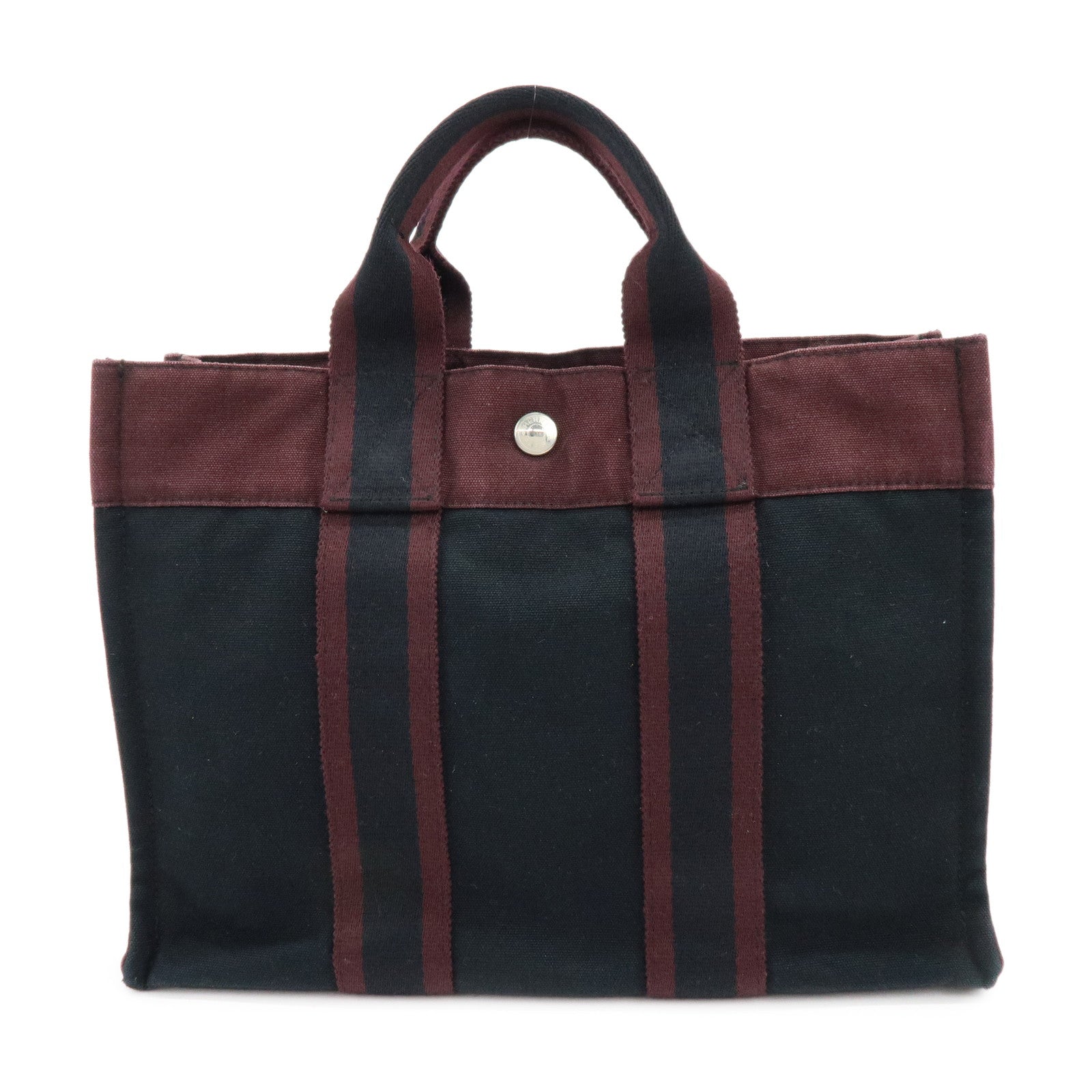 HERMES Fourre Tout PM Canvas Hand Bag Tote Bag Black Bordeaux