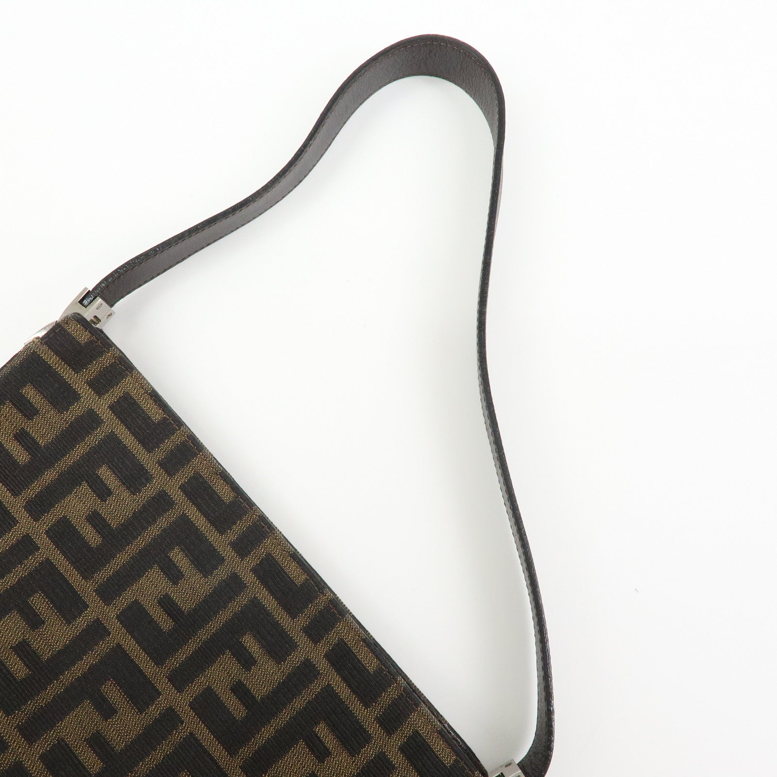 FENDI Zucca Canvas Leather Shoulder Bag Brown