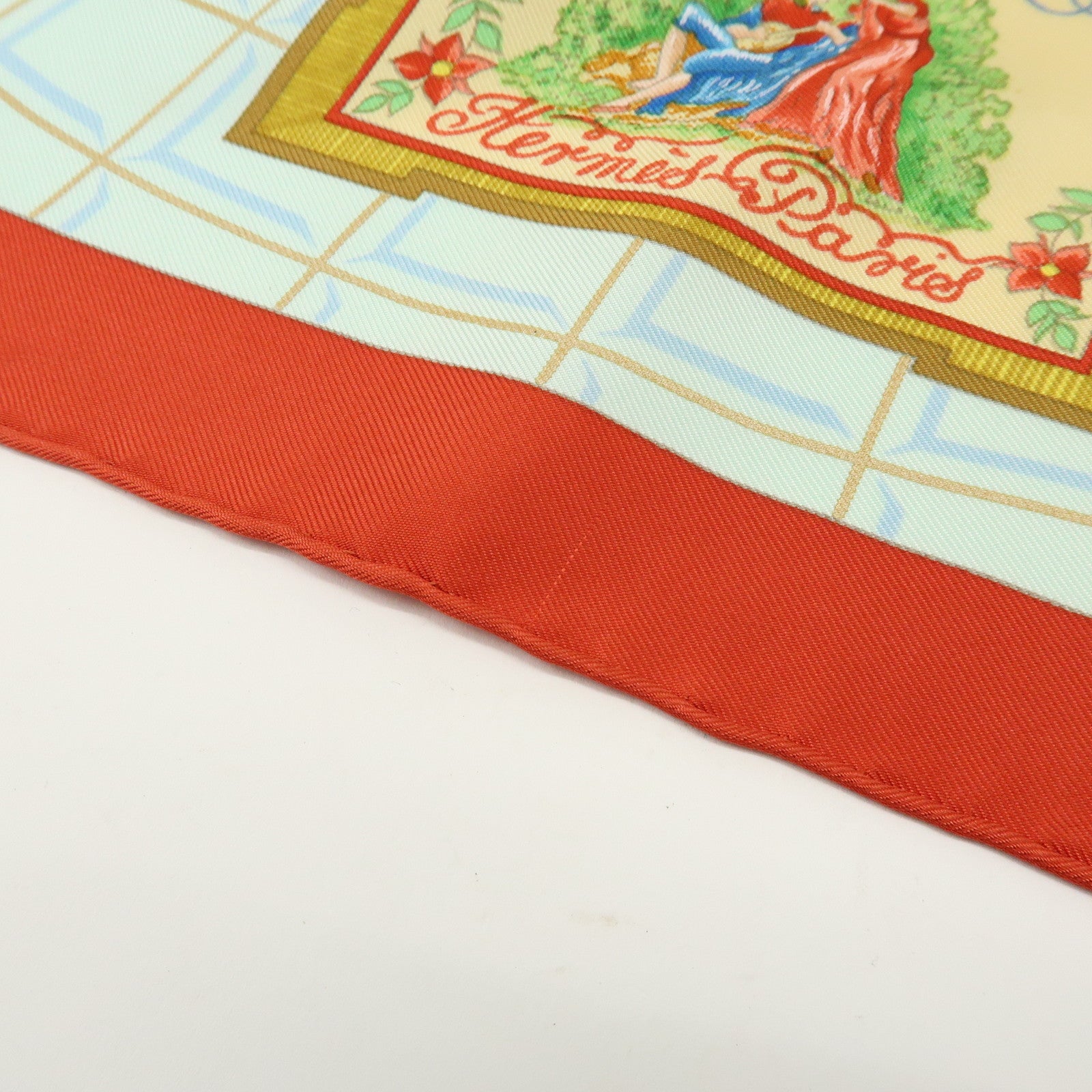HERMES Carre 90 Silk 100% Scarf Wolfgang Amadeus Mozart Red Brown