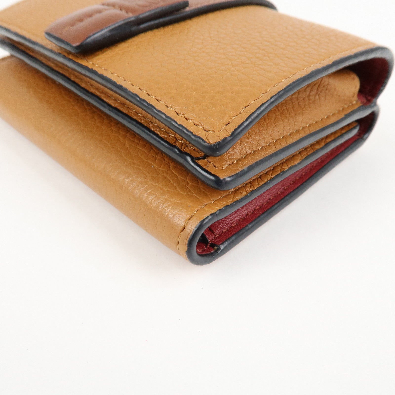 LOEWE Leather Tri-fold Compact Wallet Brown Used