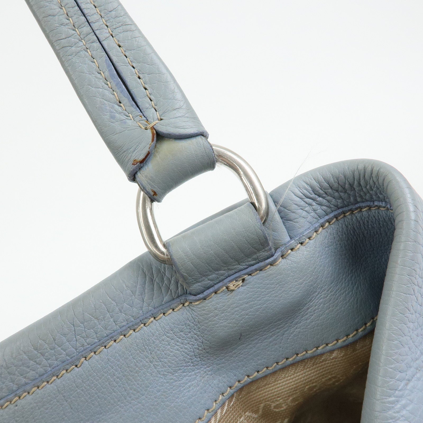 PRADA Vitello Daino Leather Tote Bag Hand Bag Light Blue BR2252