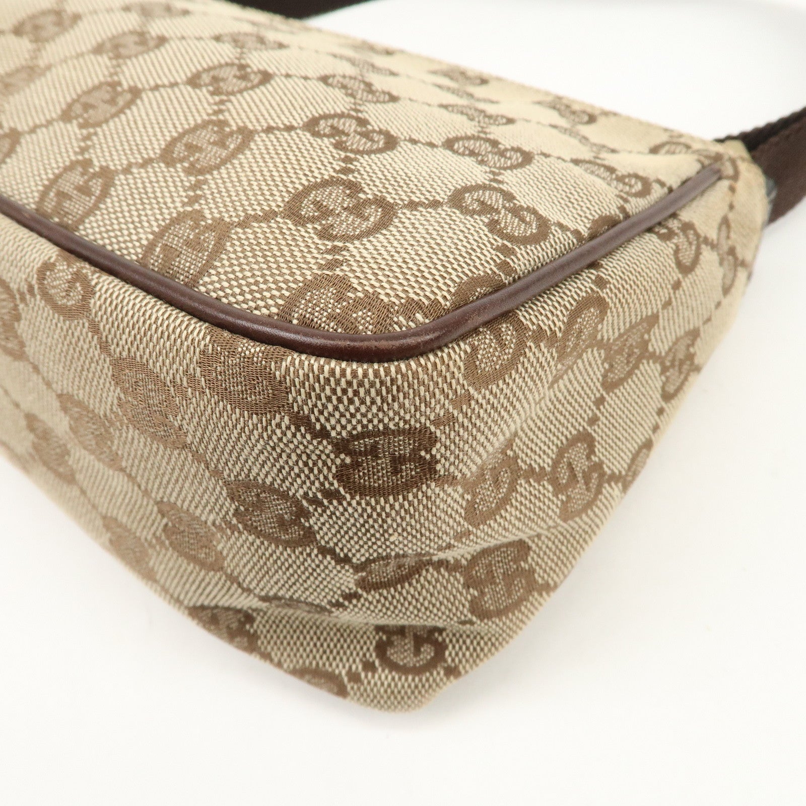 GUCCI GG Canvas Leather Mini Handbag Pouch Beige Brown 106644