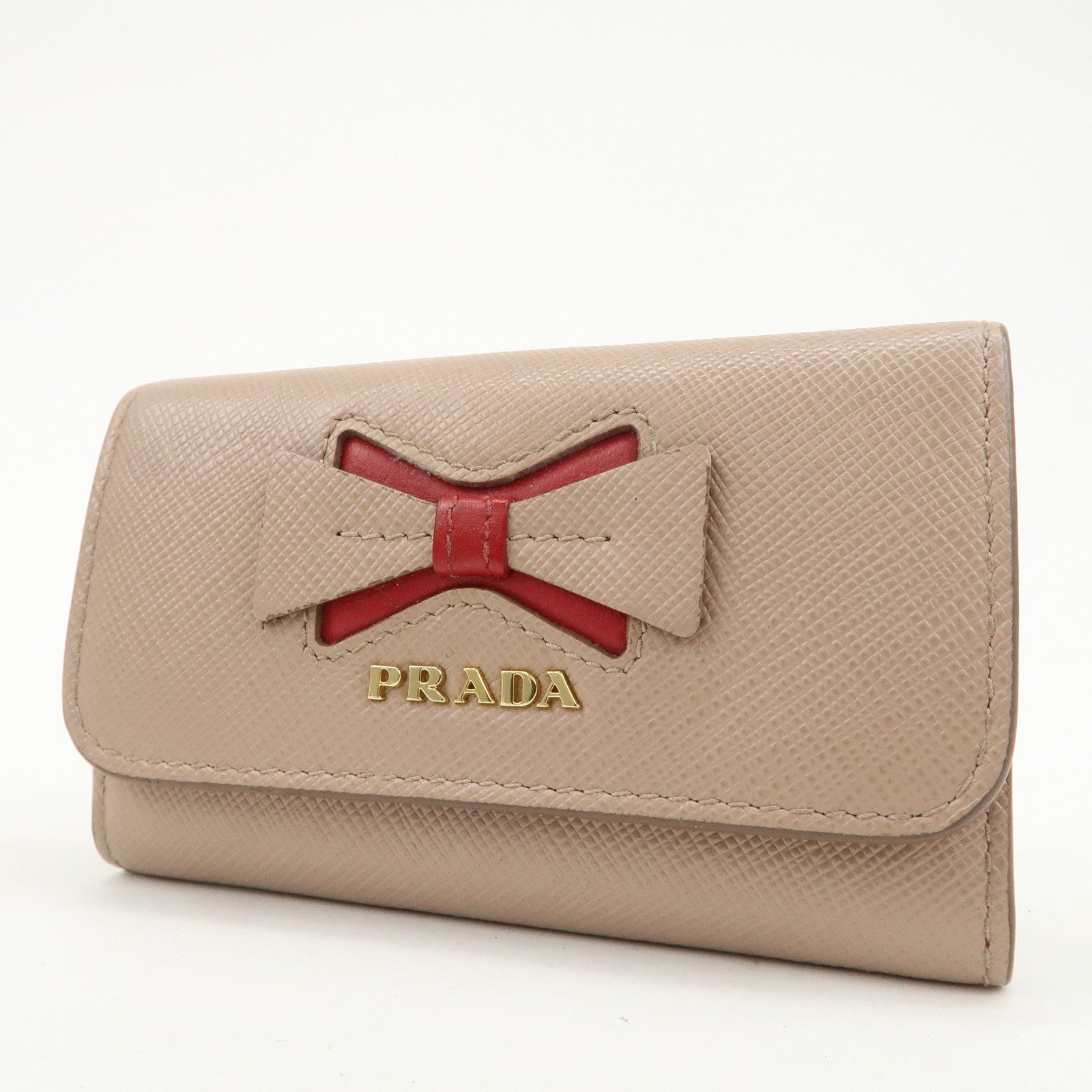 PRADA Logo Leather Set Of 2 Key Chains Black Beige 1PG222/1PG004