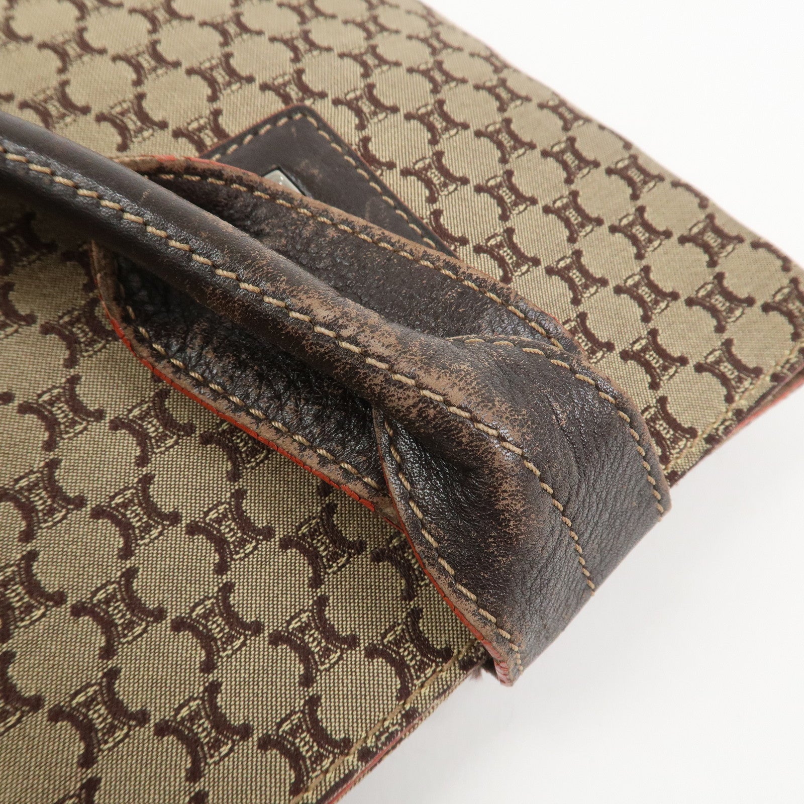 CELINE Macadam Canvas Leather Tote Bag Shoulder Bag Beige Brown