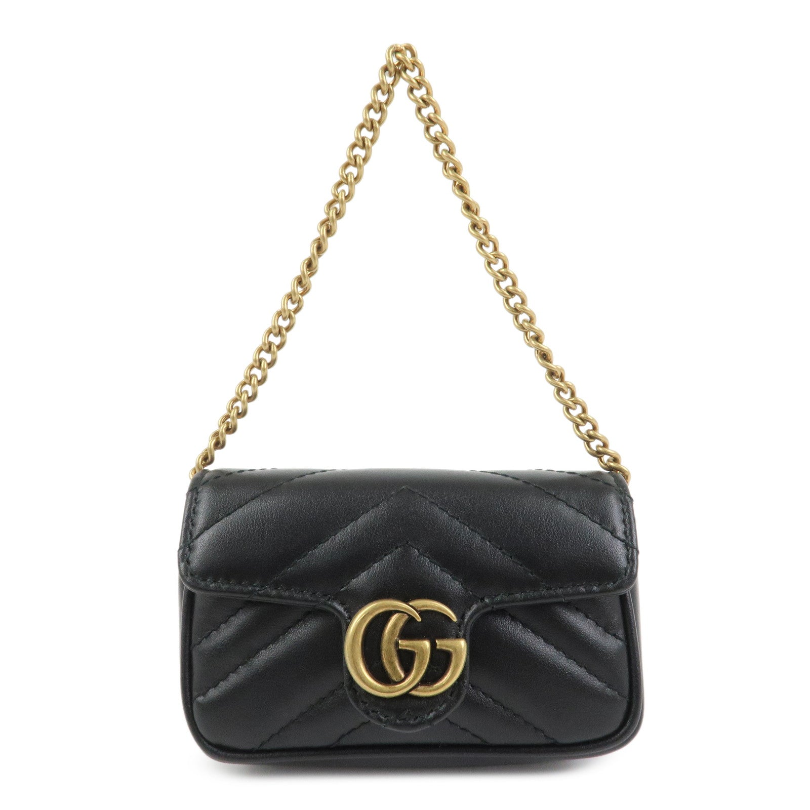 GUCCI GG Marmont Leather Chain Hand Bag Black 575161