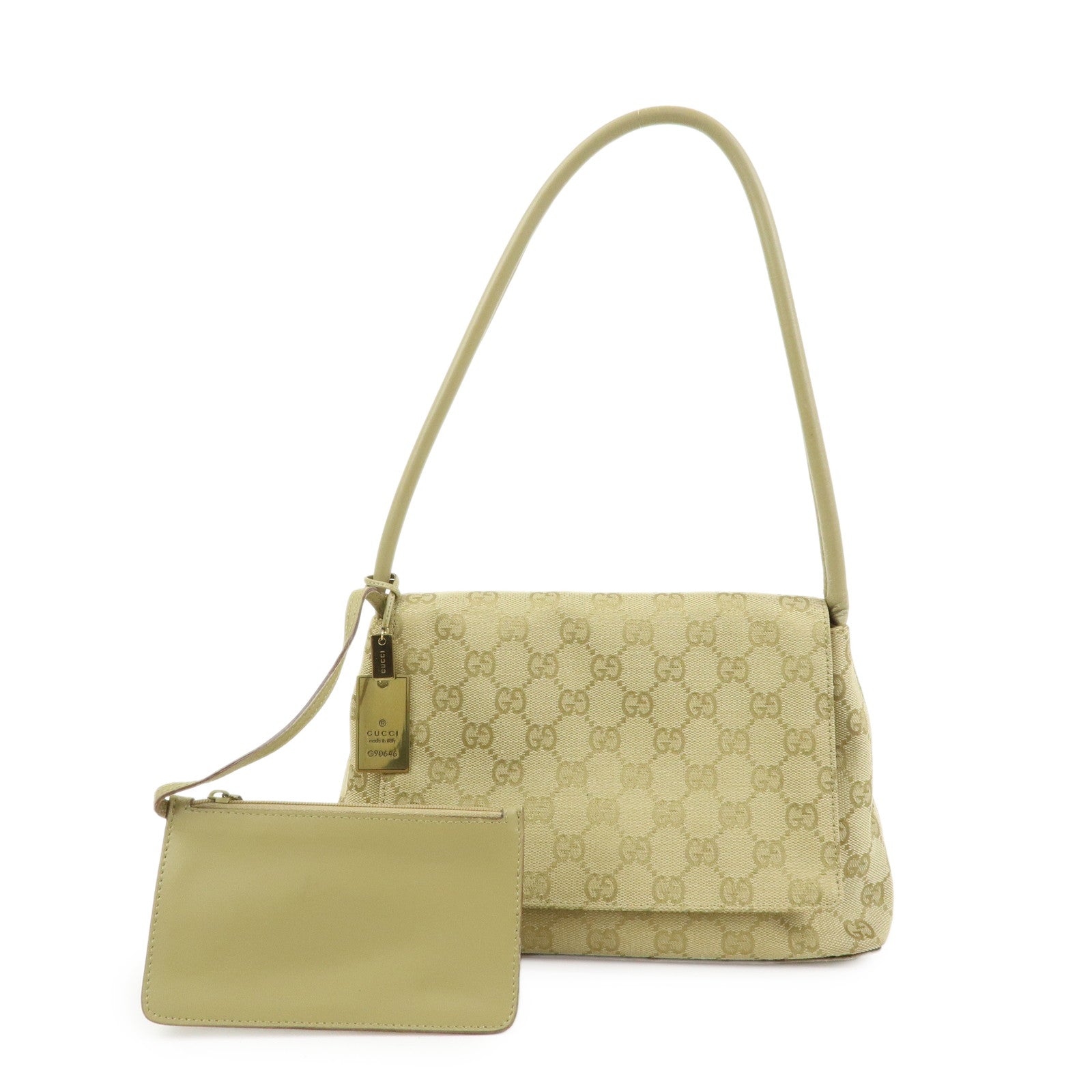 GUCCI GG Canvas Leather Shoulder Bag Hand Bag Beige 90646