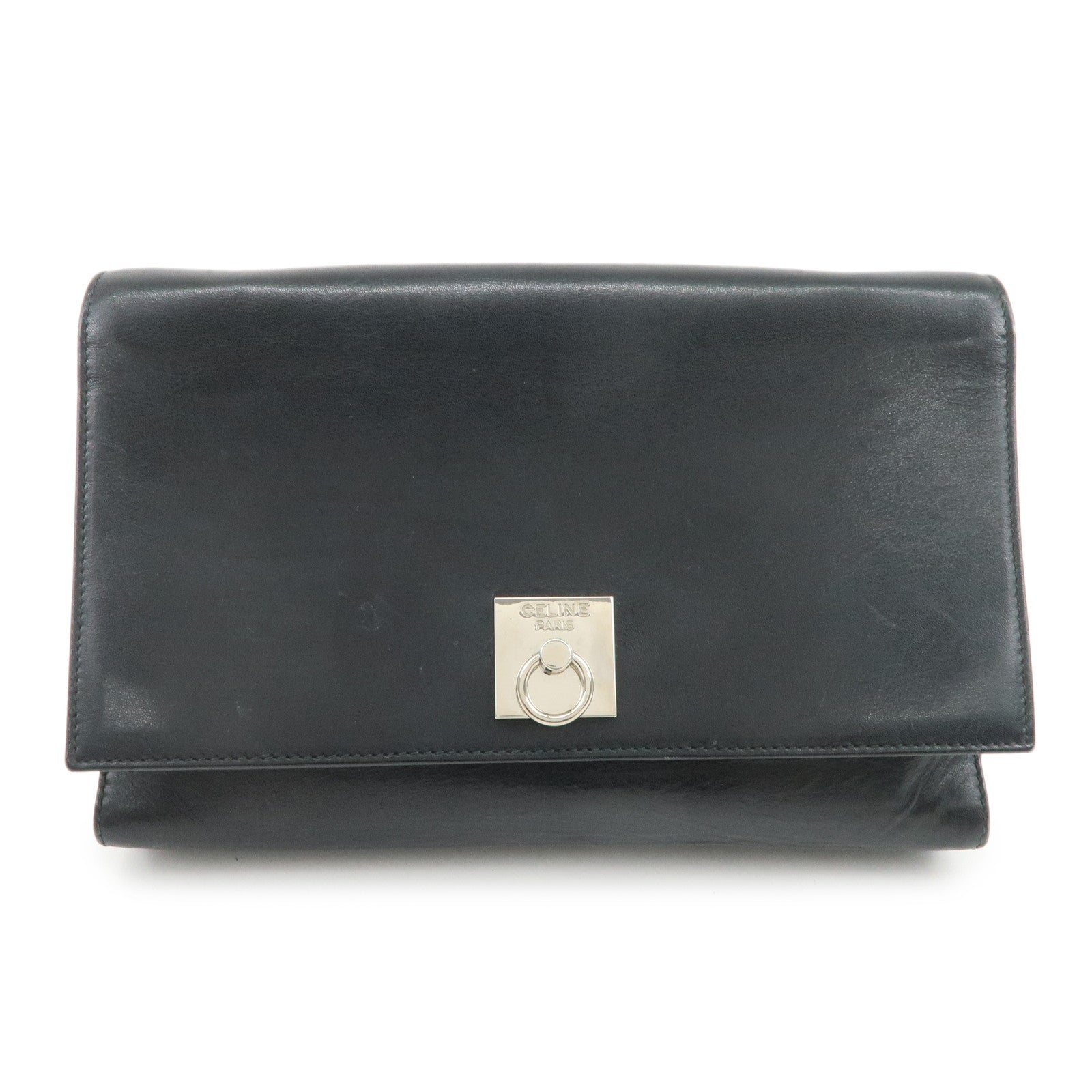 CELINE Logo Leather 2Way Bag Shoulder Bag Clutch Bag Black