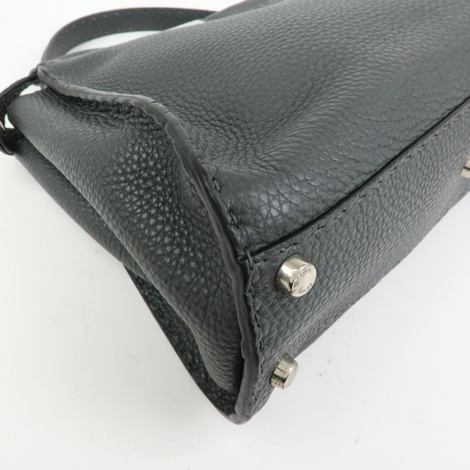 FENDI Peekaboo Selleria Leather 2Way Hand Shoulder Bag Gray 8BN290