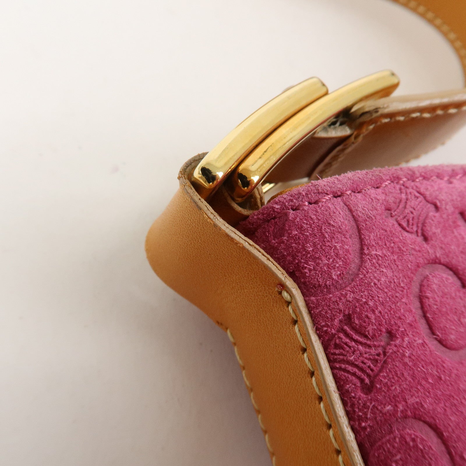 CELINE C Macadam Suede Leather Shoulder Bag Pink Light Brown