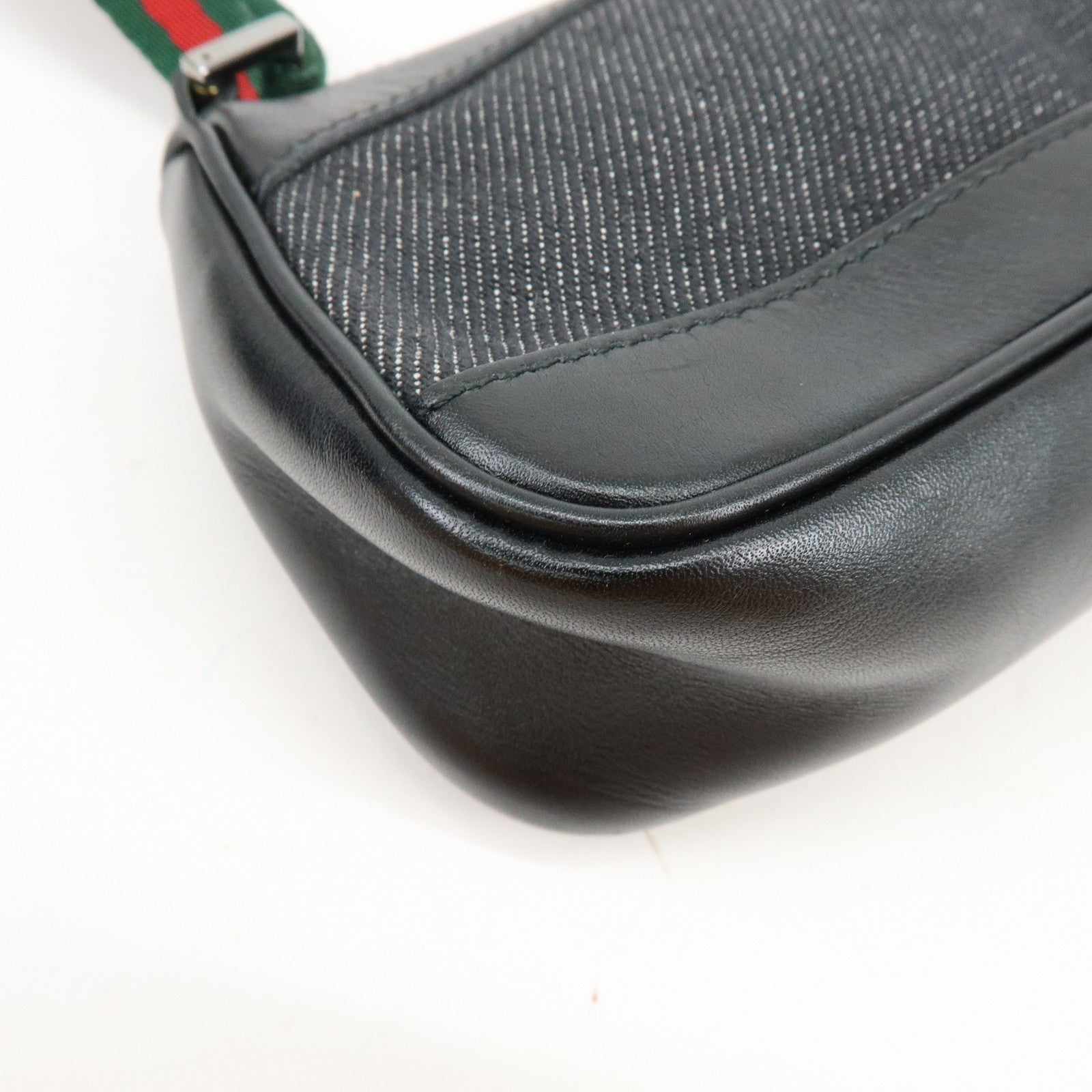 GUCCI Sherry Leather Denim Accessory Pouch Hand Bag Black 92820
