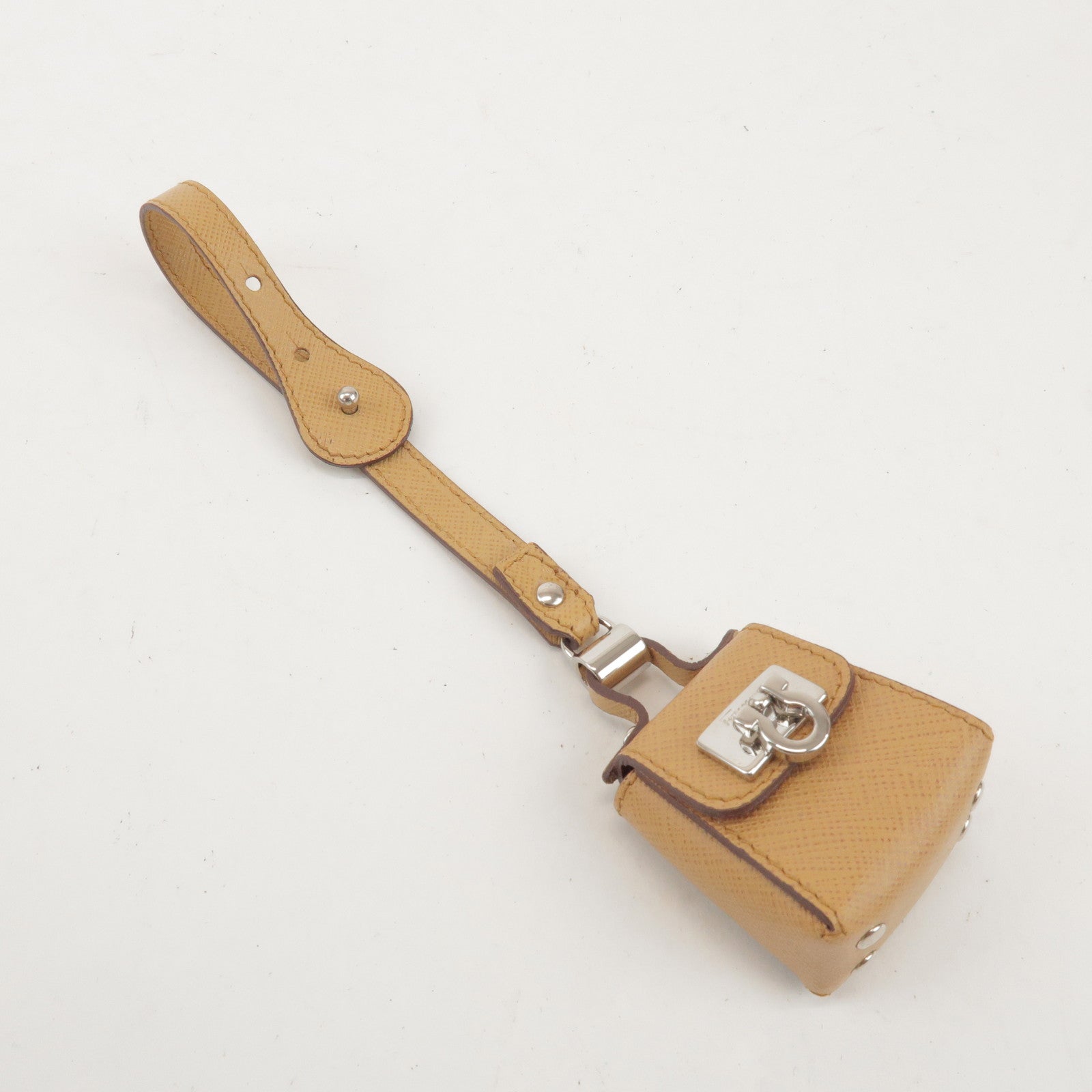 Ferragamo Gancini Leather Bag Charm Key Charm Beige