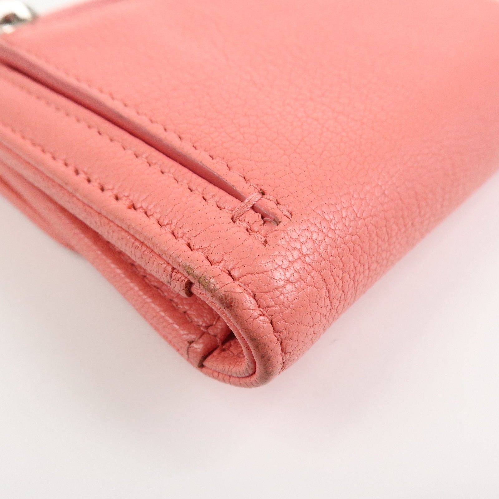 CHANEL COCO Mark Calf Leather Compact Wallet Clover Motif Pink