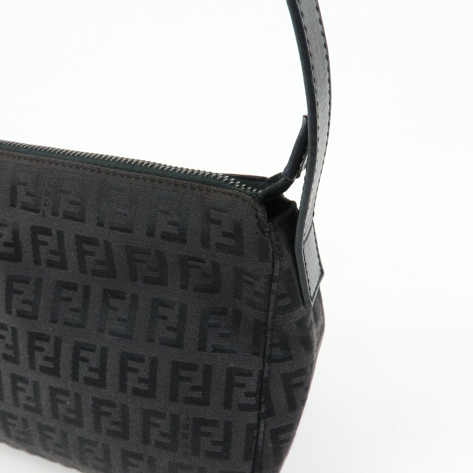 FENDI Zucchino Canvas Leather Hand Bag Dark Brown 8BR144