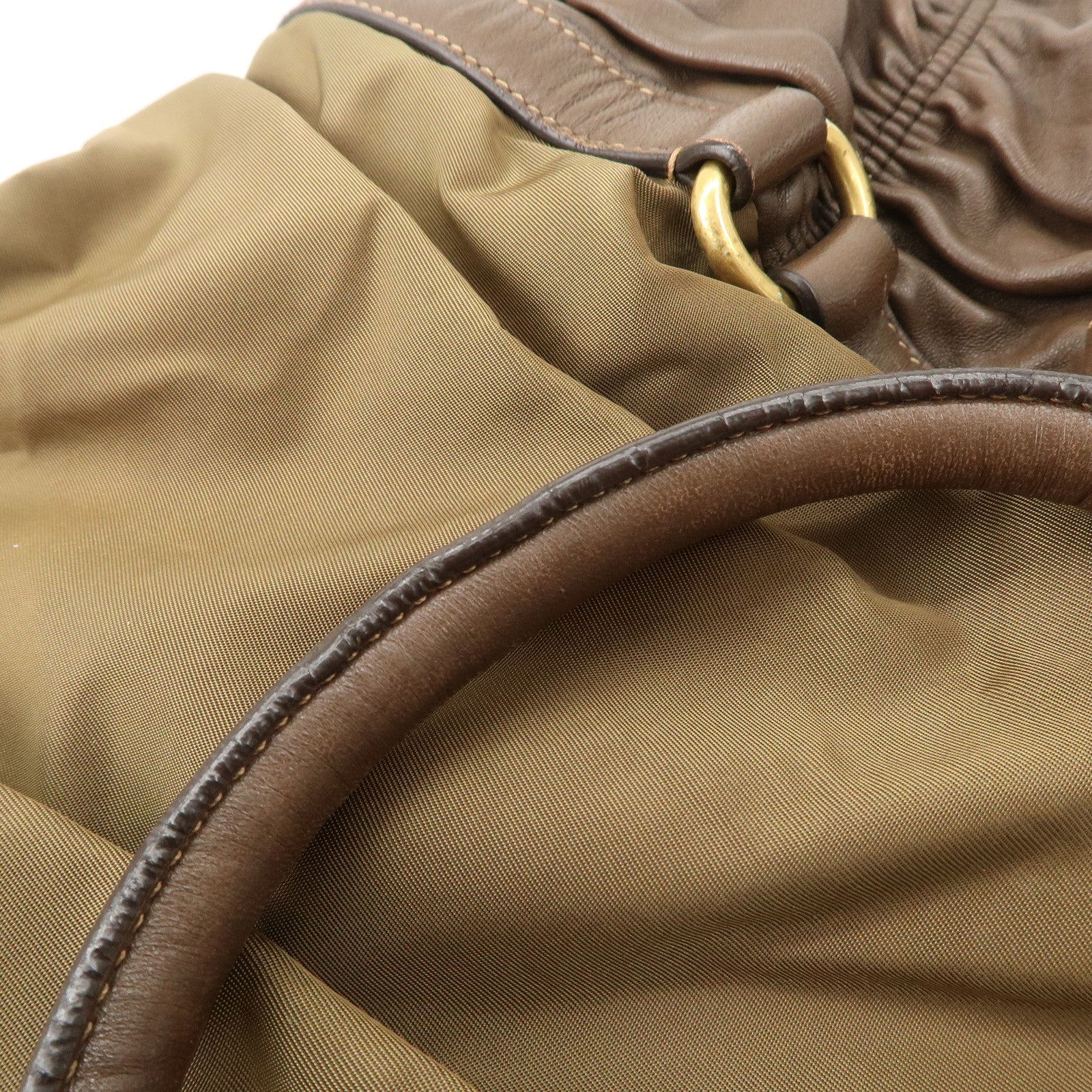PRADA Nylon Leather 2WAY Bag Shoulder Bag Hand Bag Brown Khaki BN1793