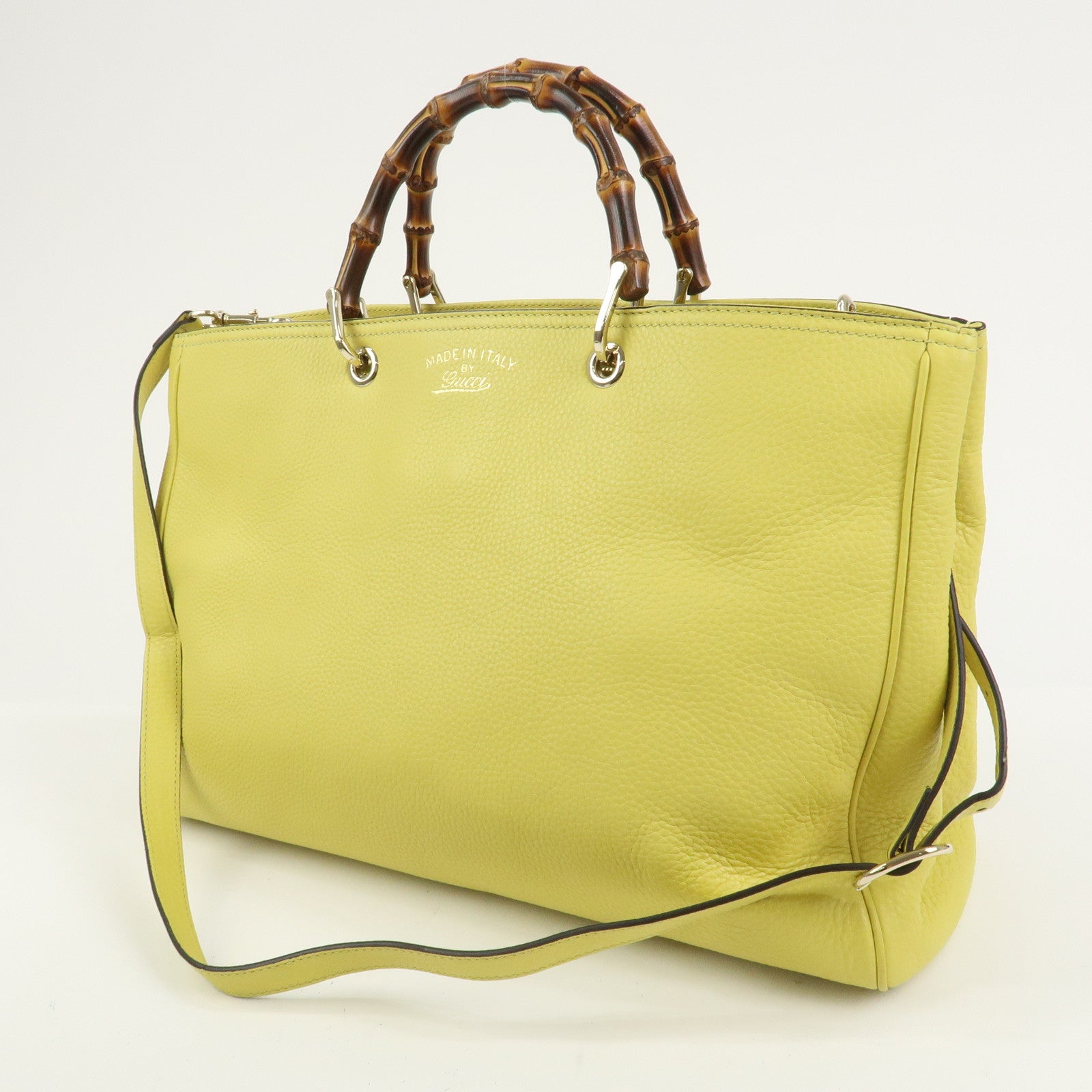 GUCCI Bamboo Shopper Large Tote Bag 2WAY Hand Bag Yellow 323658