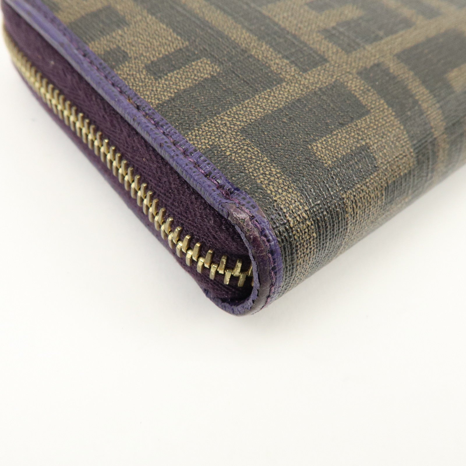 FENDI Zucca PVC Coated Canvas Leather Wallet Brown Purple 8M0899