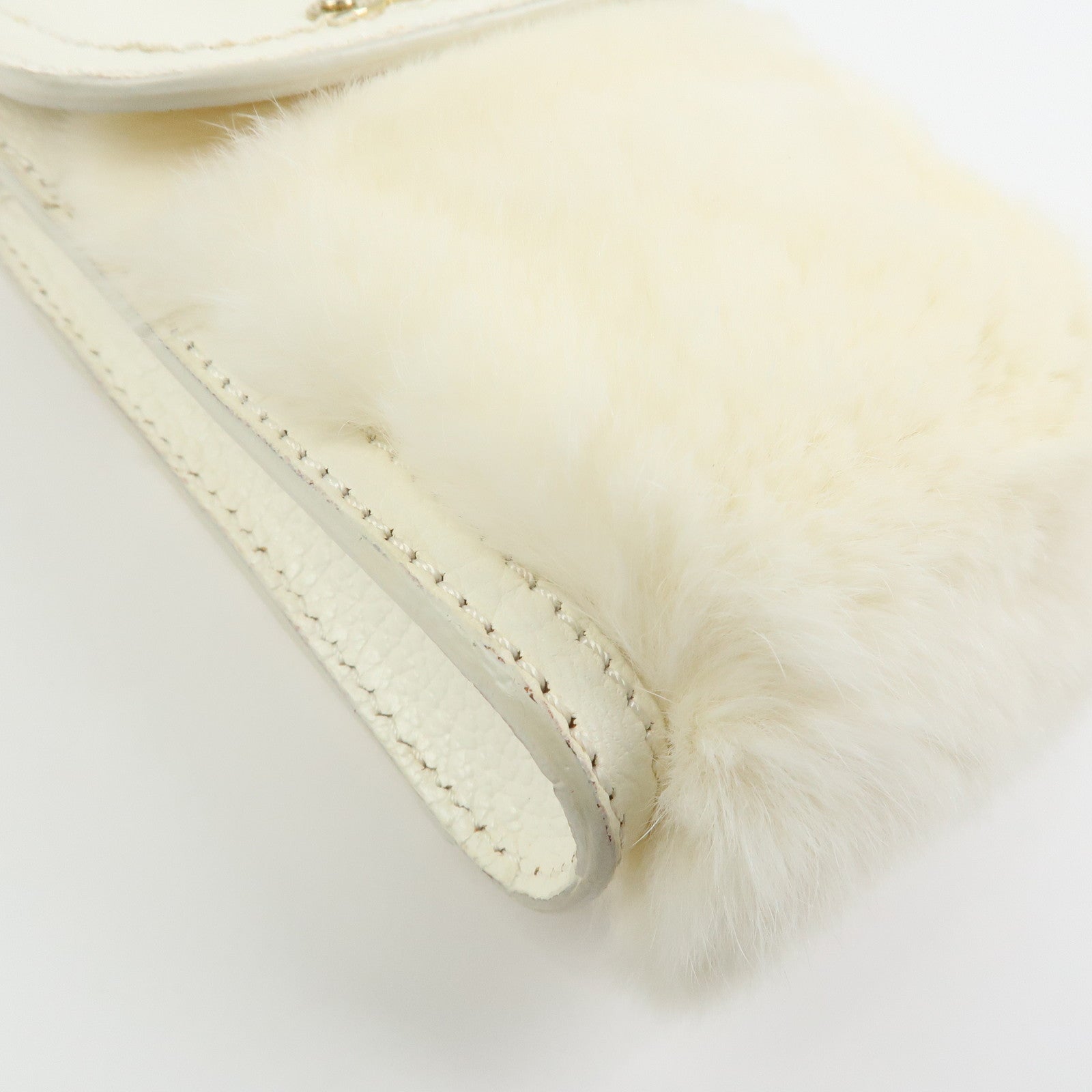 CELINE Triomphe Leather Lapin Fur Shoulder Bag Crossbody Bag Ivory