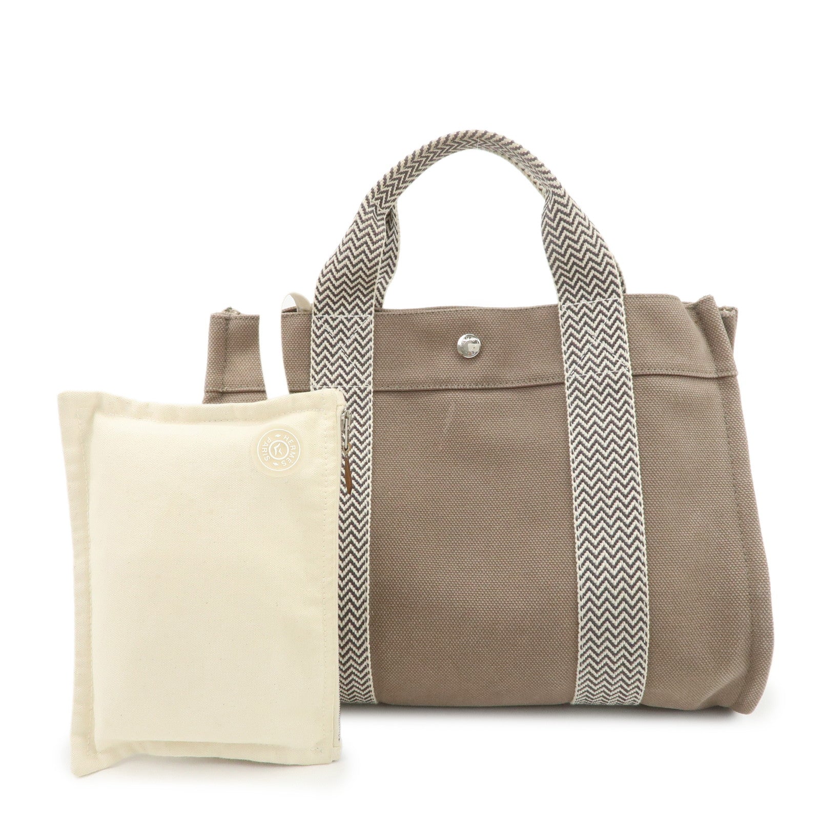 HERMES Cannes PM Canvas Tote Bag Hand Bag Beige