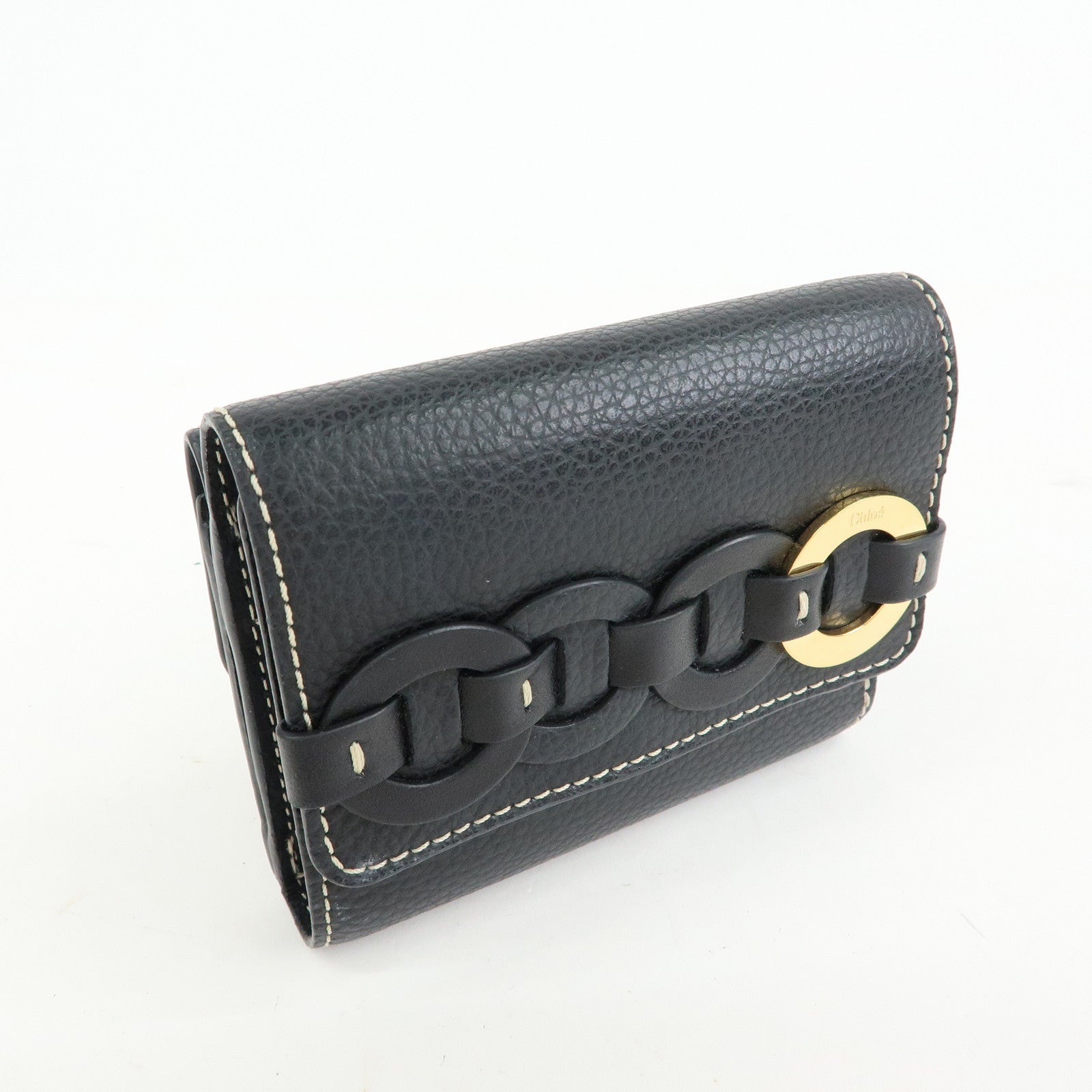 Chloe Darryl Leather Tri-fold Compact Wallet Black