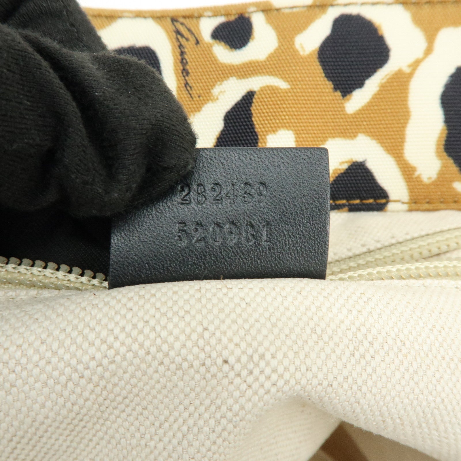 GUCCI Leopard Canvas Leather Tote Bag Hand Bag Beige Black 282439