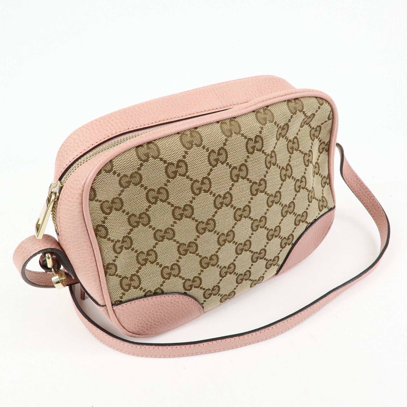GUCCI GG Canvas Leather Shoulder Crossbody Bag Beige Pink 449413