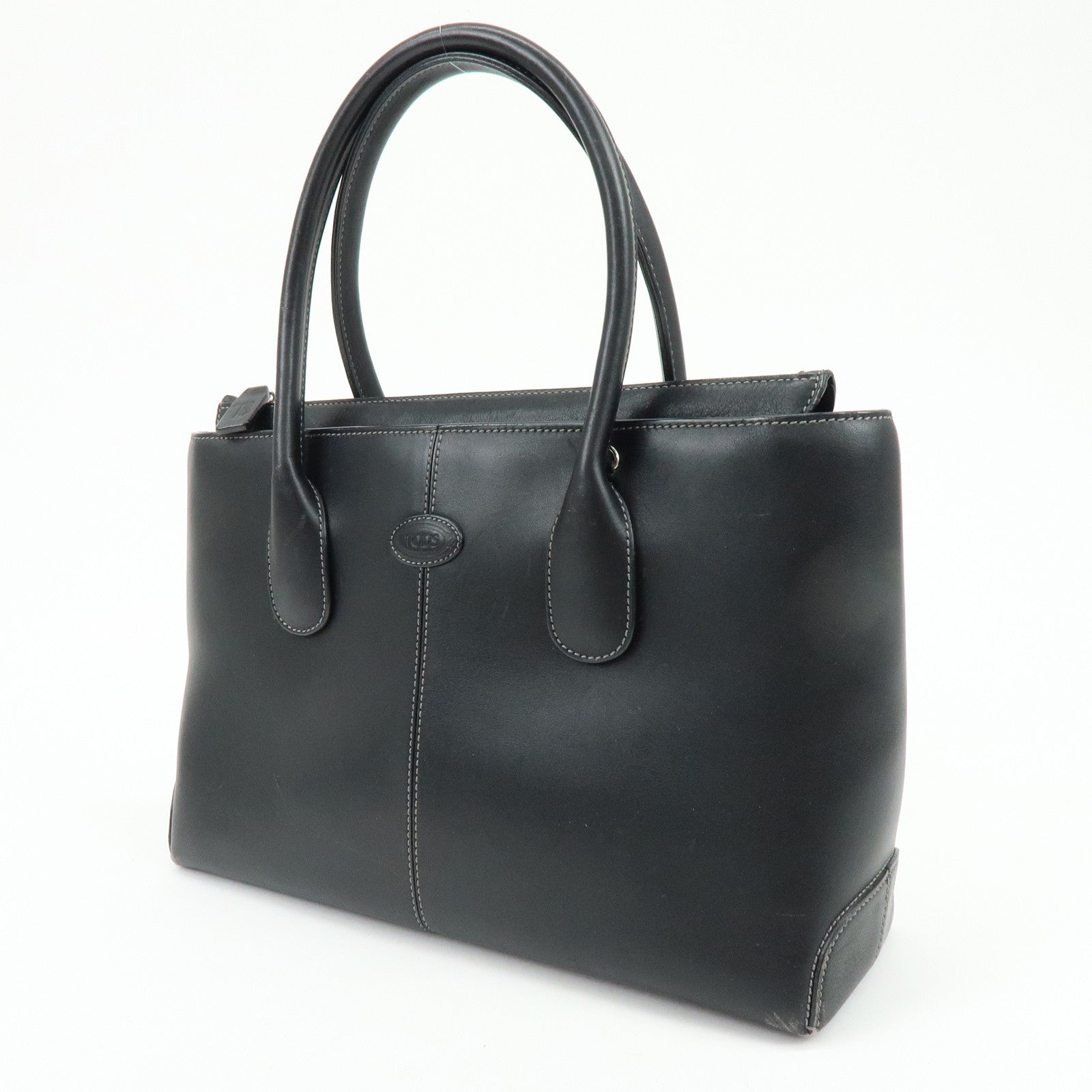 TOD'S Leather Stitch 2Way Bag Tote Bag Hand Bag Black