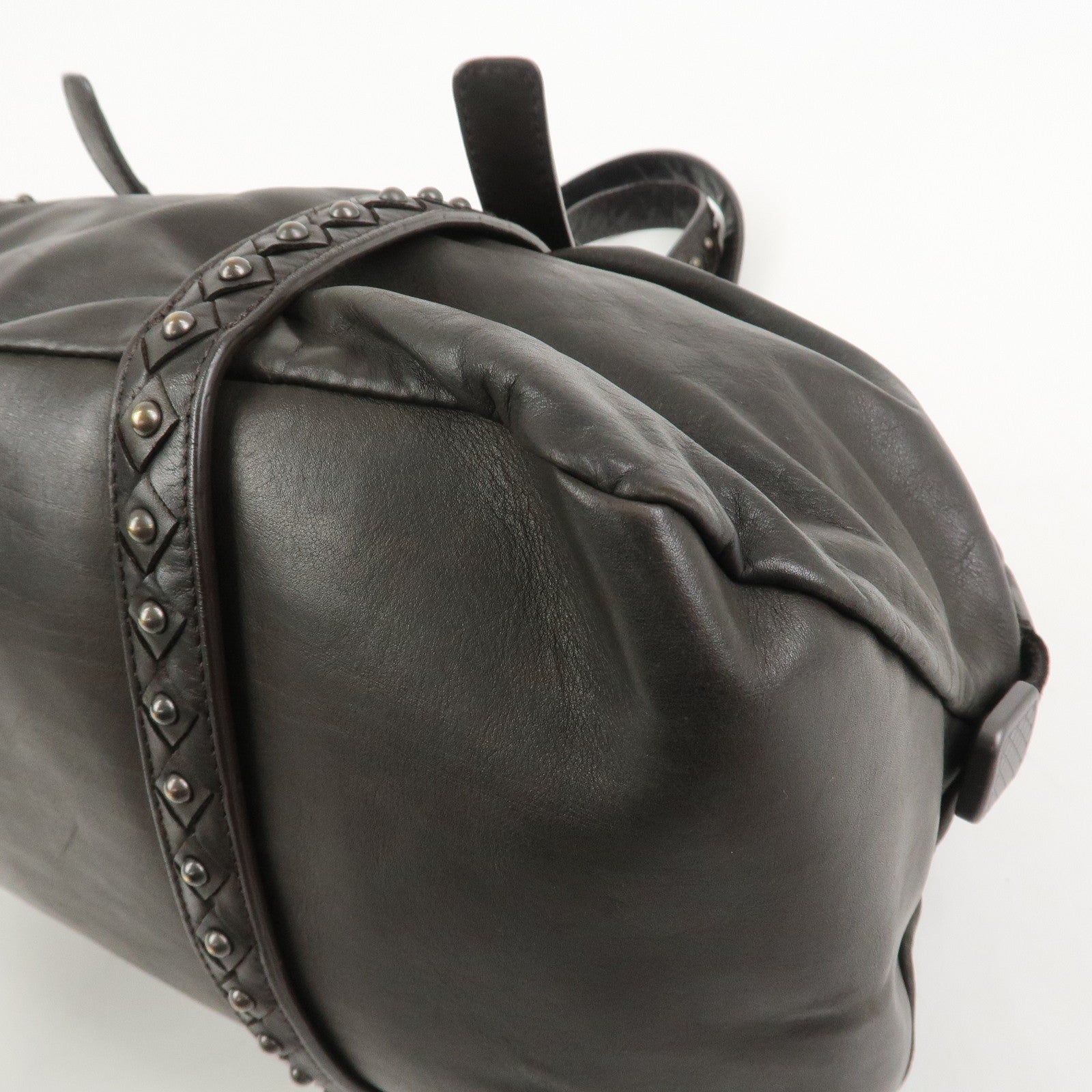 BOTTEGA VENETA Intrecciato Lamb Skin Hand Bag Dark Brown114087