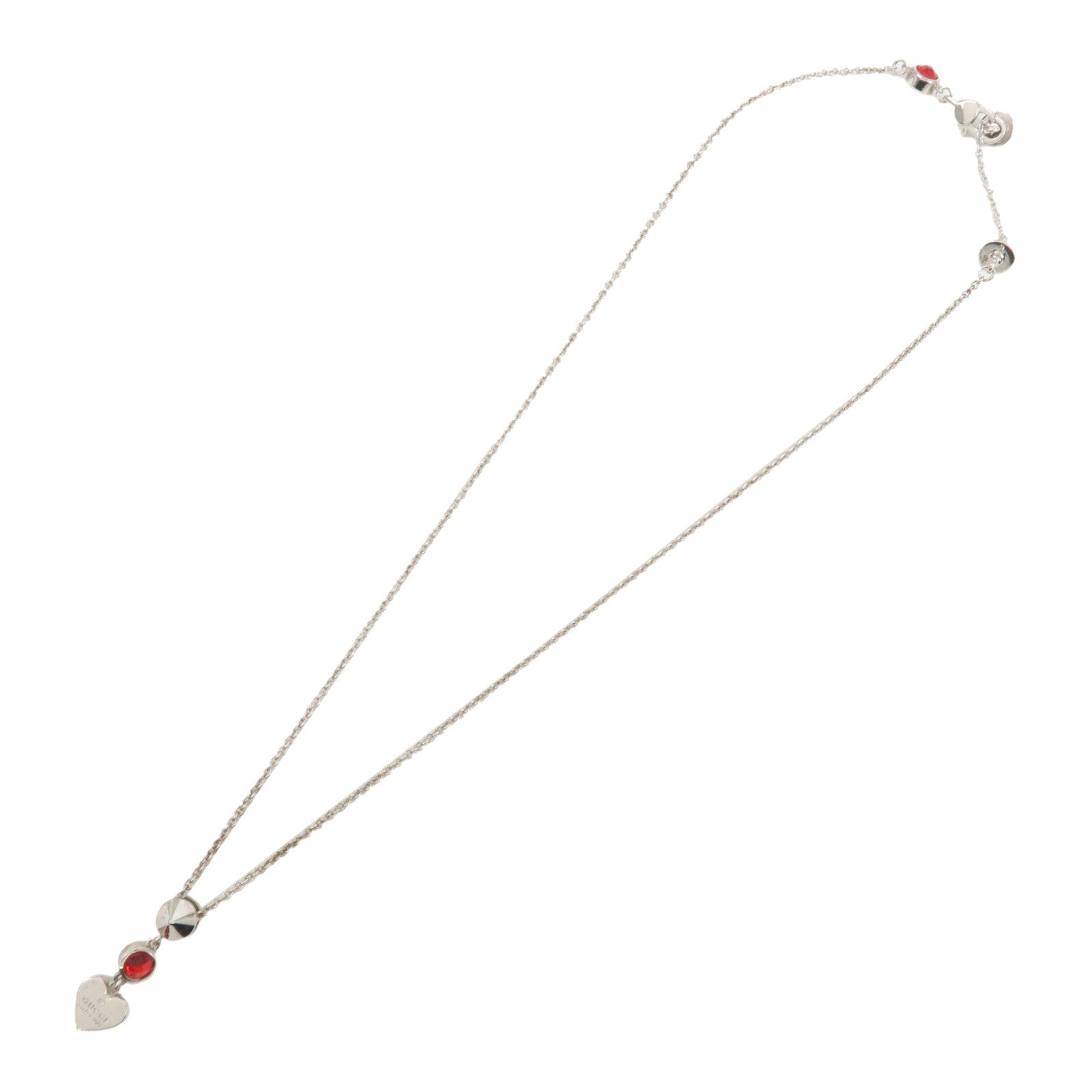 GUCCI SV925 Rhinestone Necklace Heart Silver Red 325871