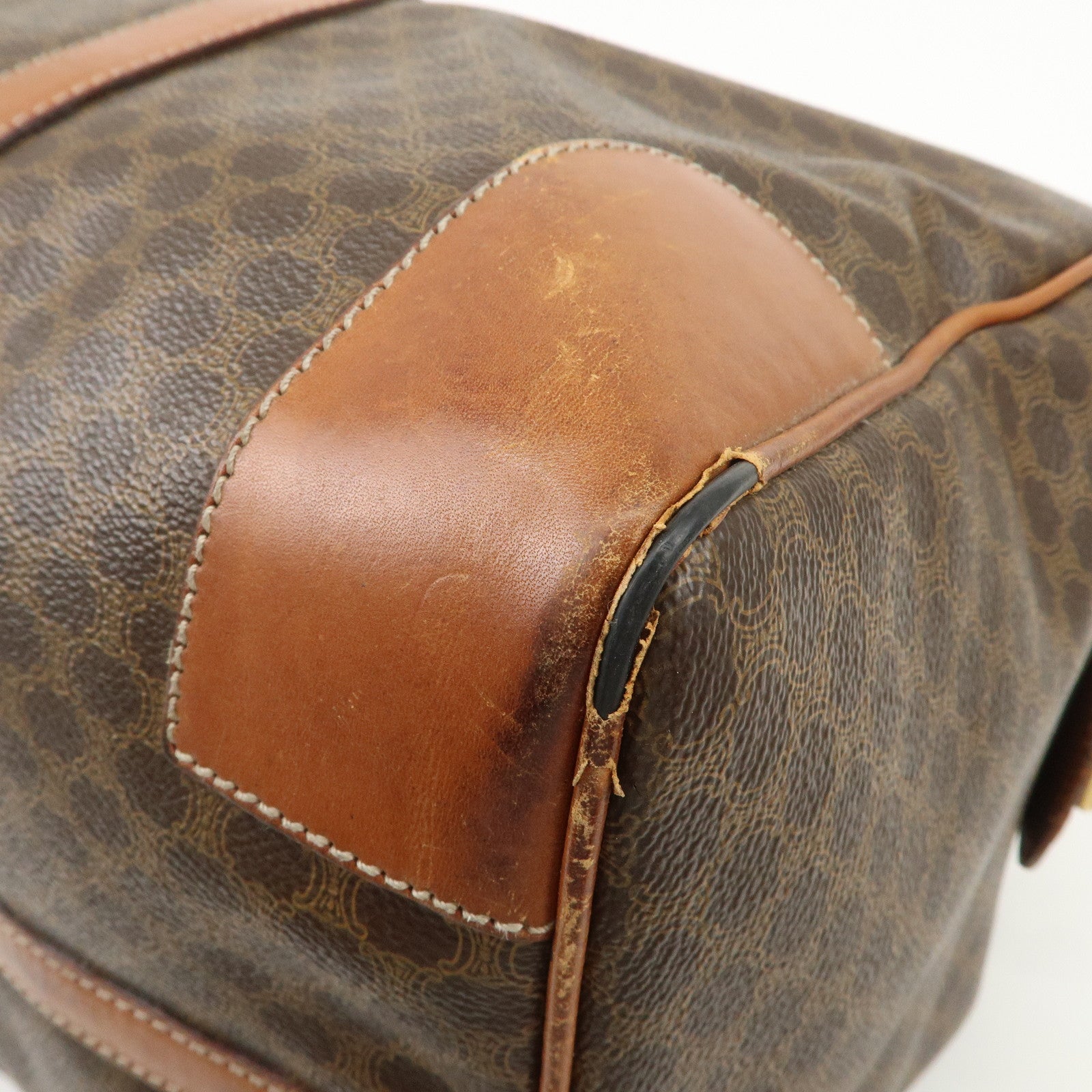 CELINE Macadam PVC Leather Boston Bag Travel Bag Brown