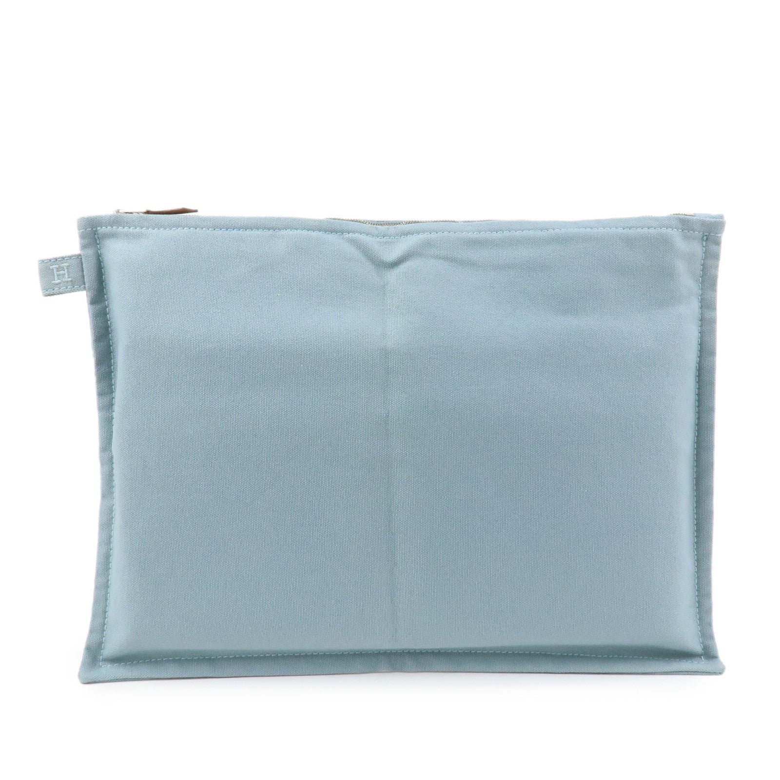 HERMES Bora Bora GM Cotton Leather Pouch Light Blue