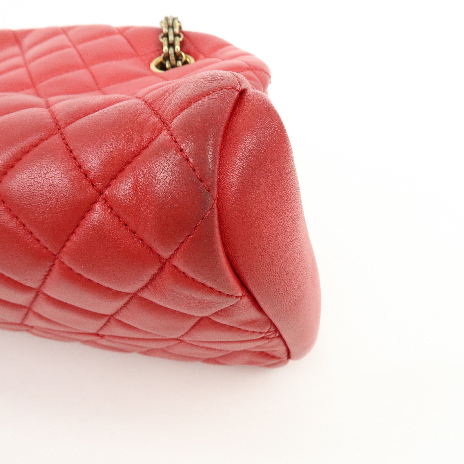 CHANEL Mademoiselle COCO Mark Lamb SKin Chain Shoulder Bag Red