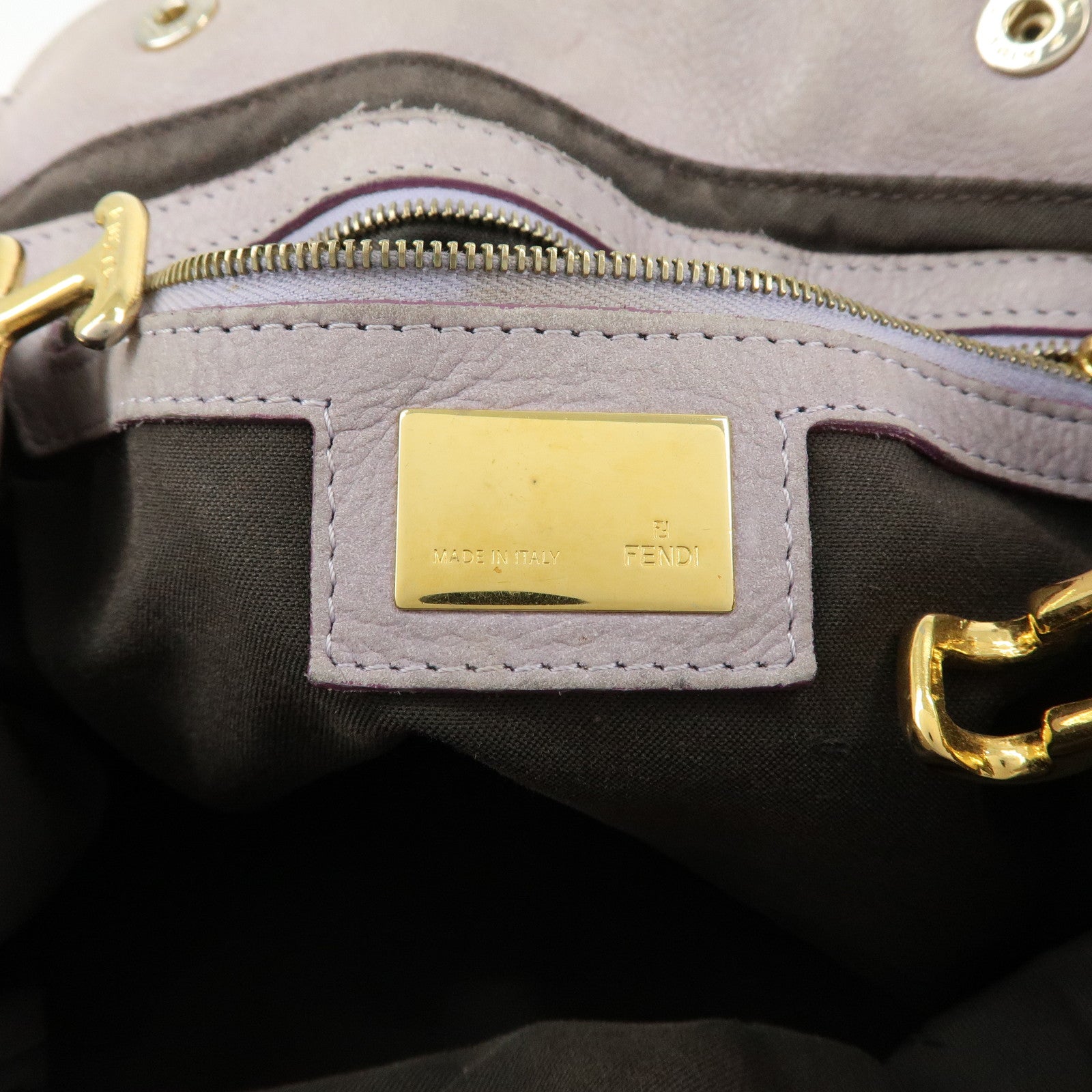 FENDI Ethnico Zucca Canvas Leather Shoulder Bag Brown Purple 8BN157