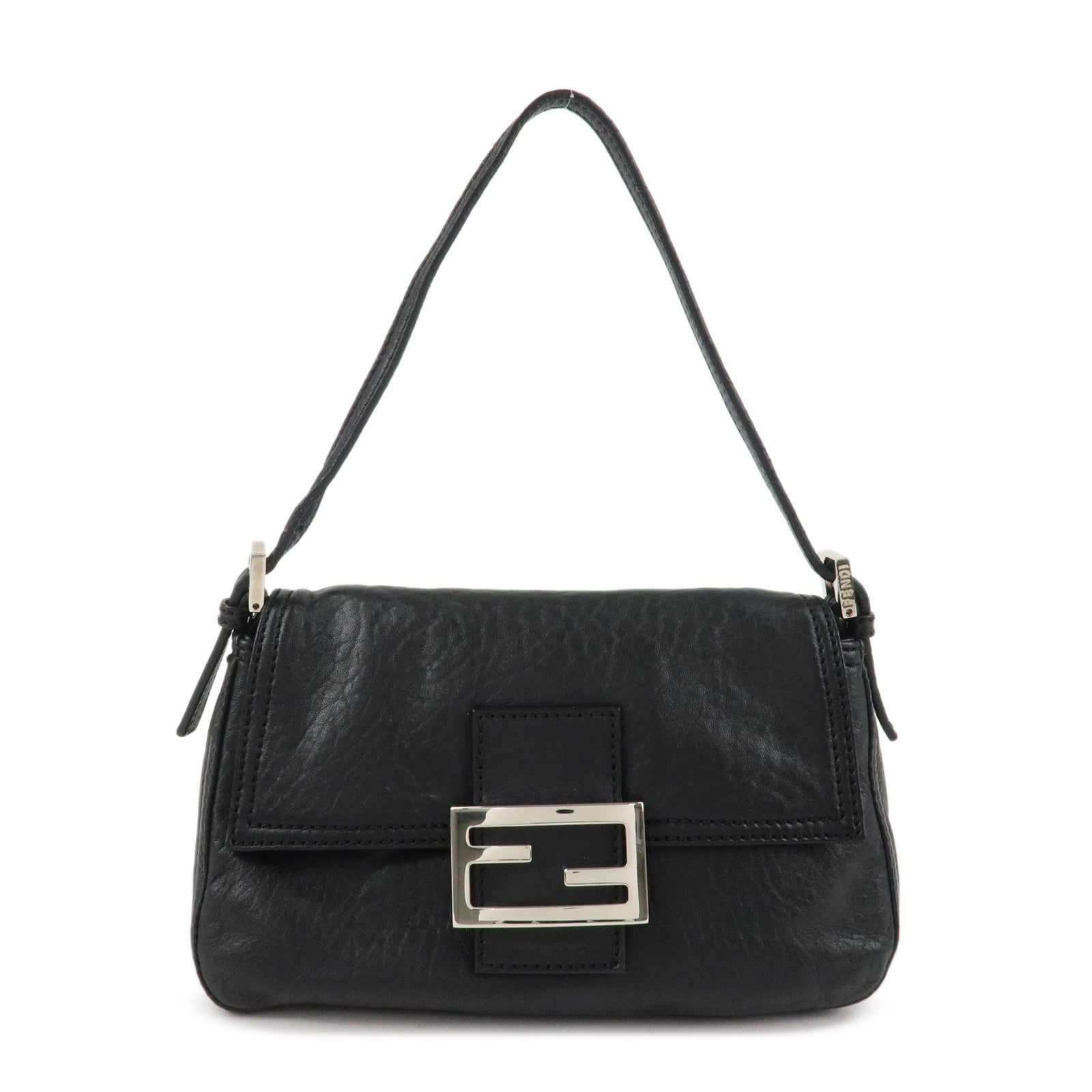 FENDI Mamma Baguette Shoulder Bag Hand Bag Black 8BR180 Used