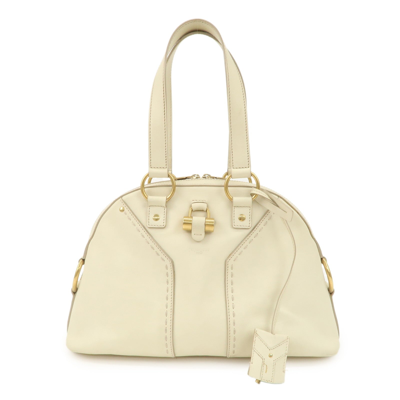 SAINT LAURENT PARIS Muse Leather Hand Bag Shoulder Bag Ivory