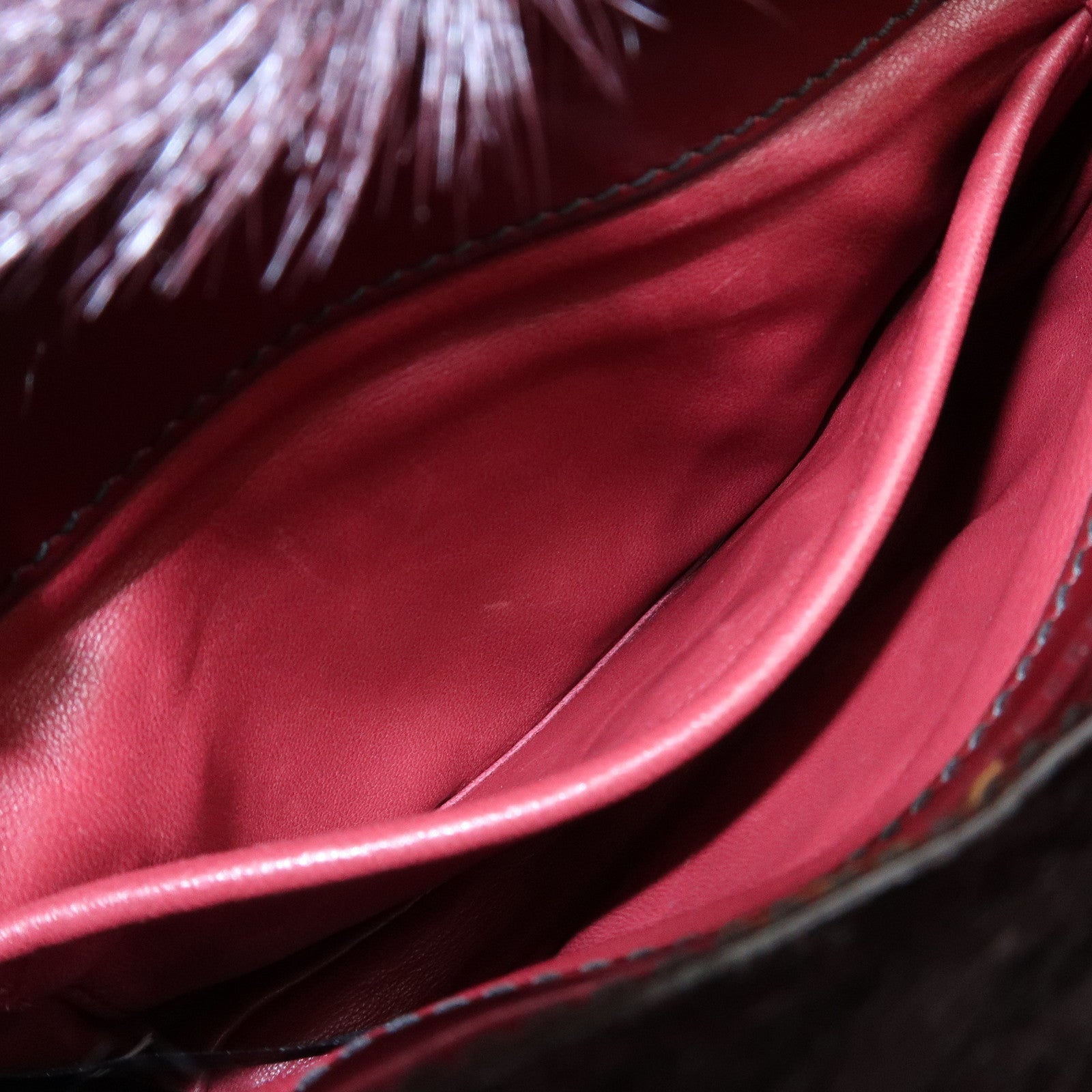 PRADA Leather Fur Chain Shoulder Bag Crossbody Bag Brown BP0368