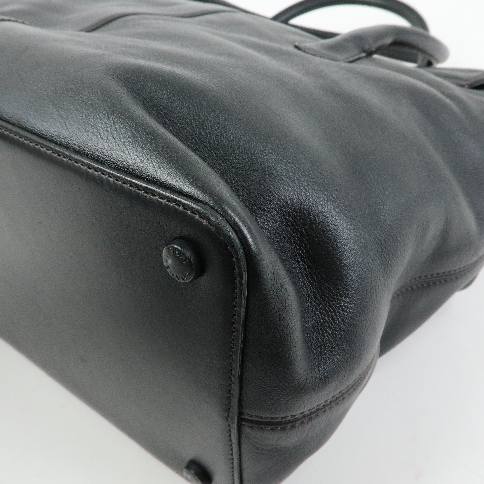CHANEL COCO Mark Calf Leather Boston Bag Hand Bag Black